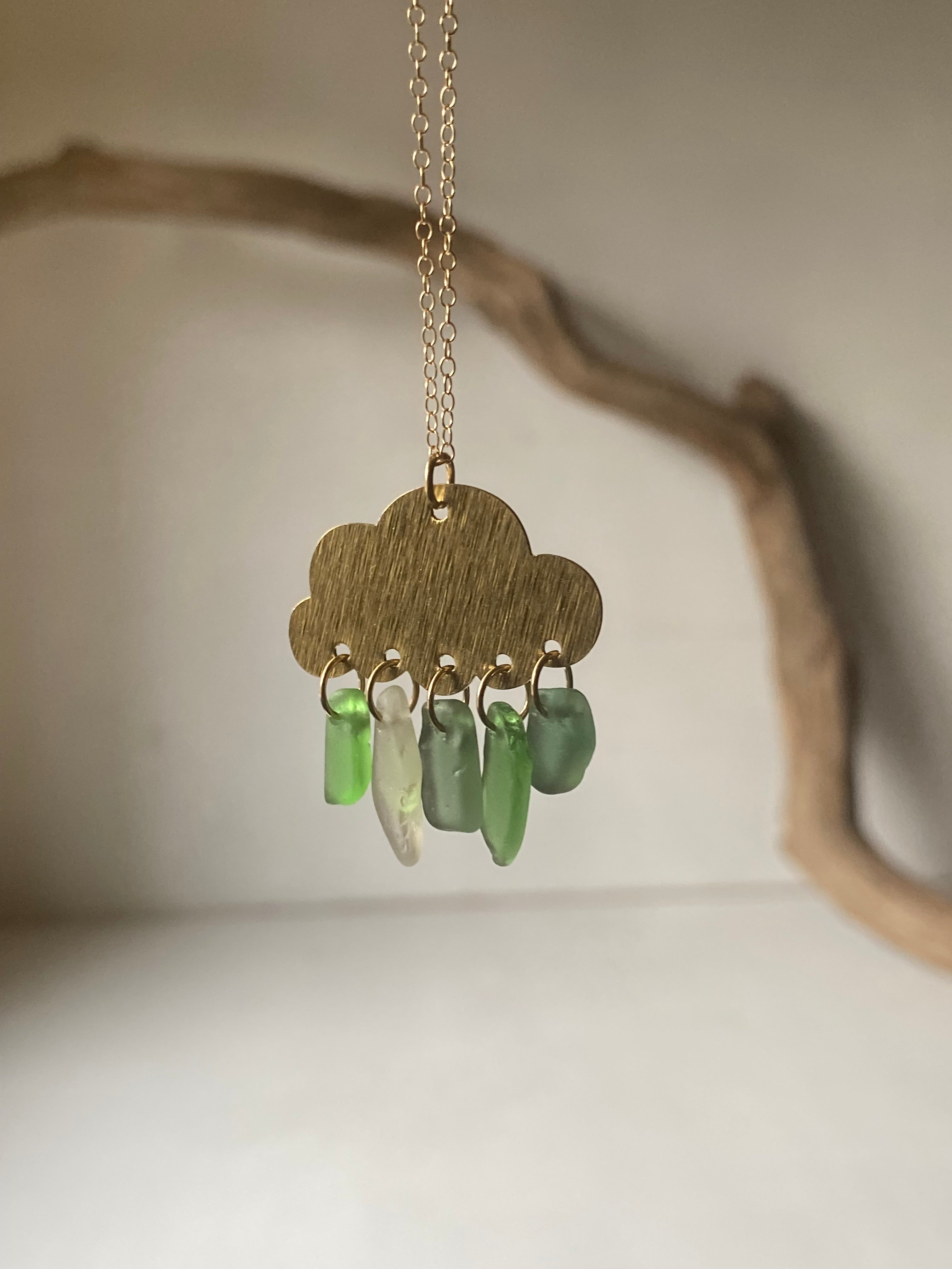 Joy Sea Glass cloud necklace (white & green glass)