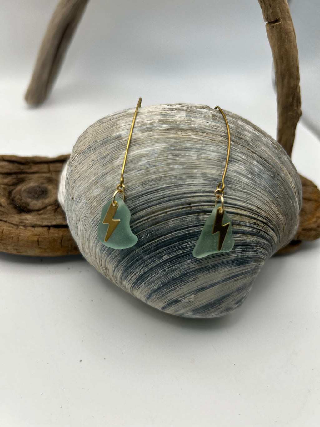 Joy Sea Glass Earrings: long bolts (aqua)