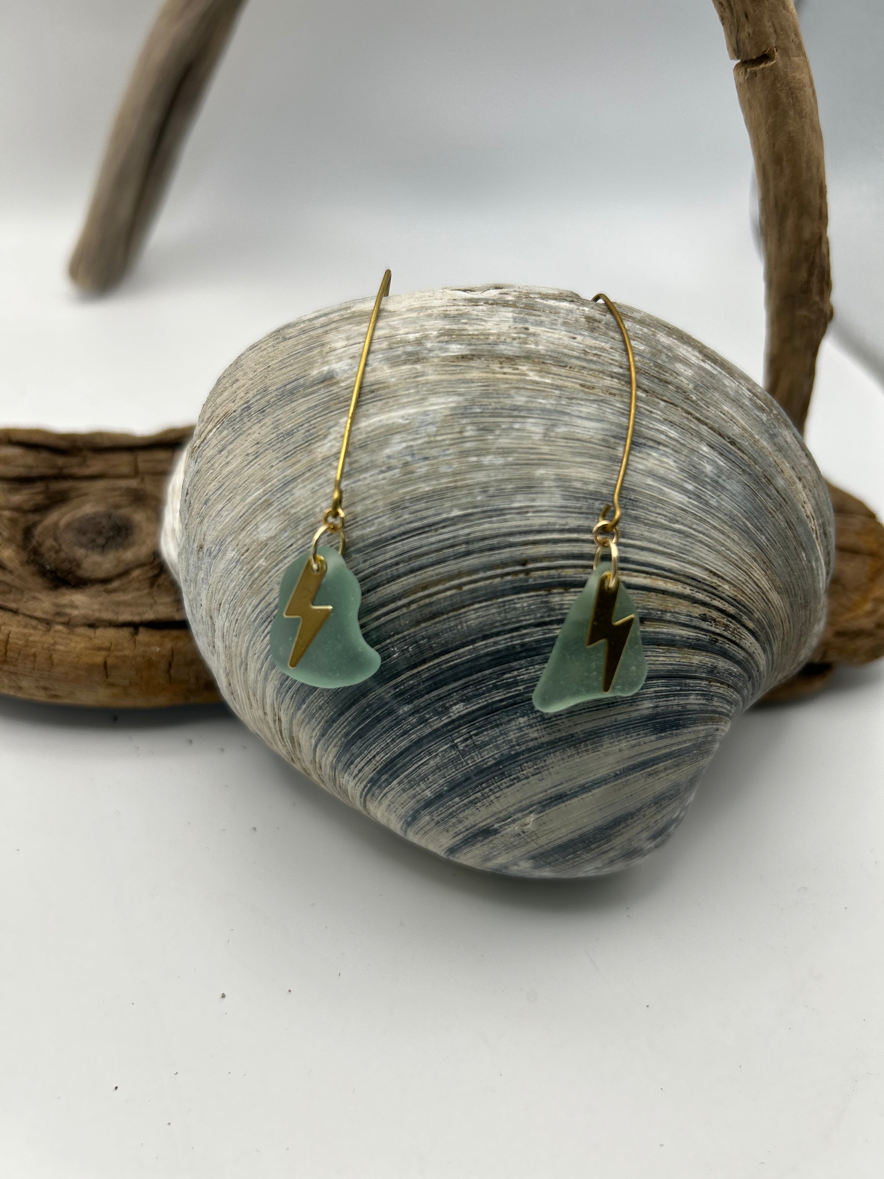 Joy Sea Glass Earrings: long bolts (aqua)
