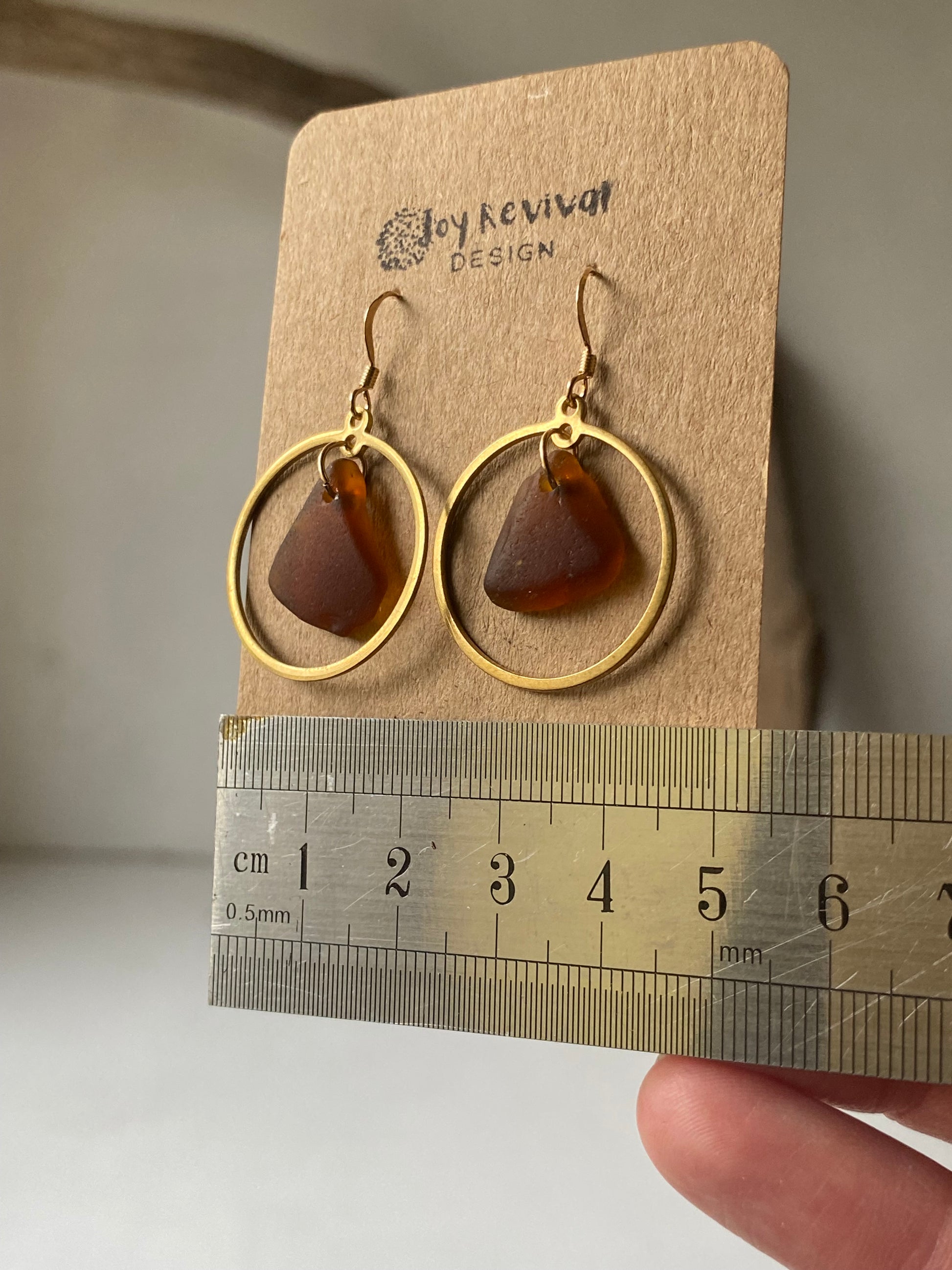 Joy Sea Glass Earrings: Brass circles - bronze