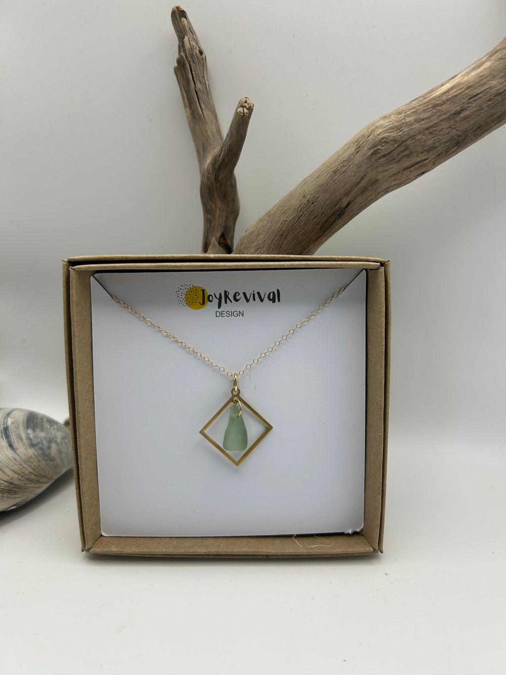Joy Sea Glass necklace: square (aqua)