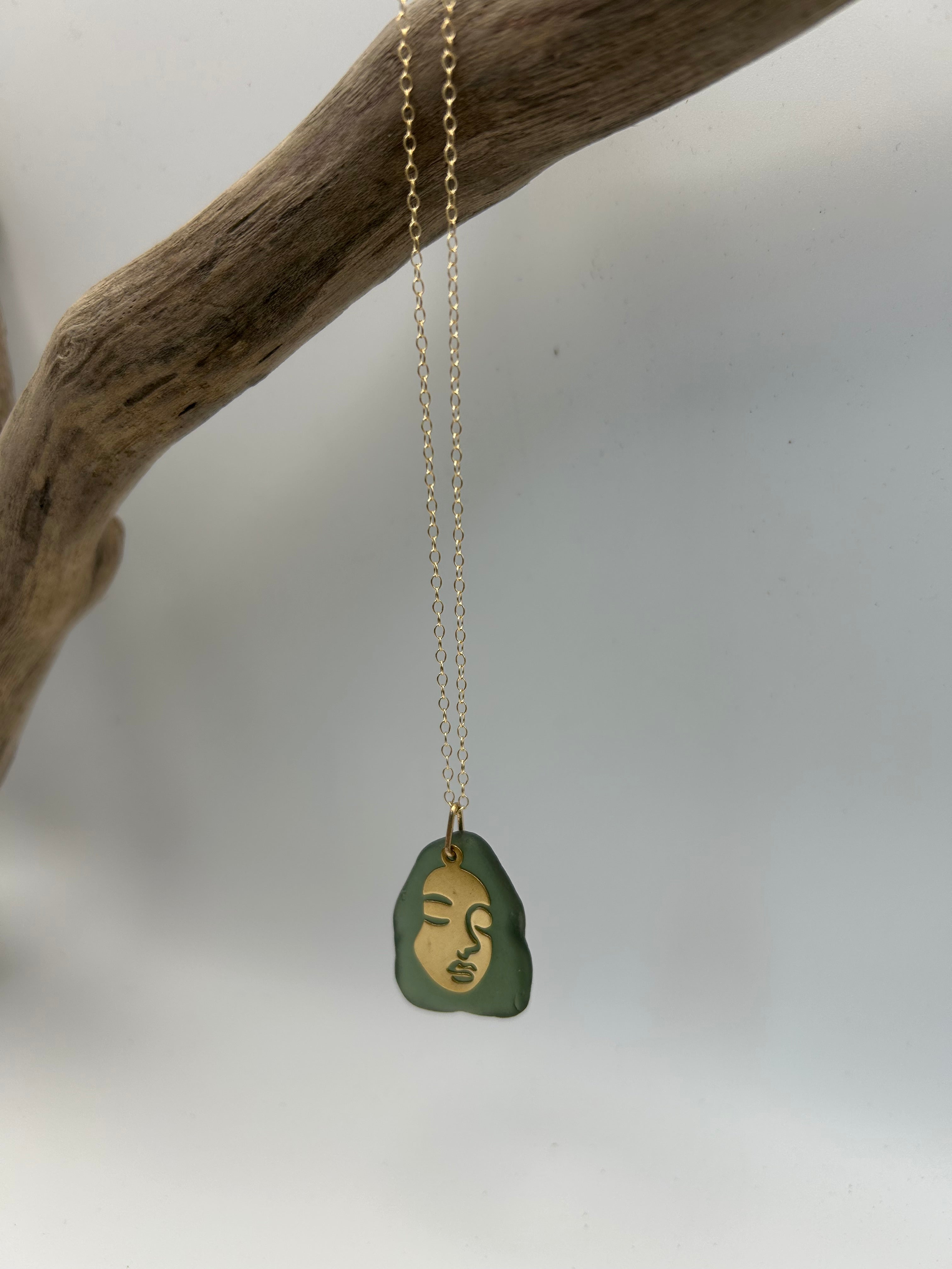 Joy Sea Glass necklace: face (green)