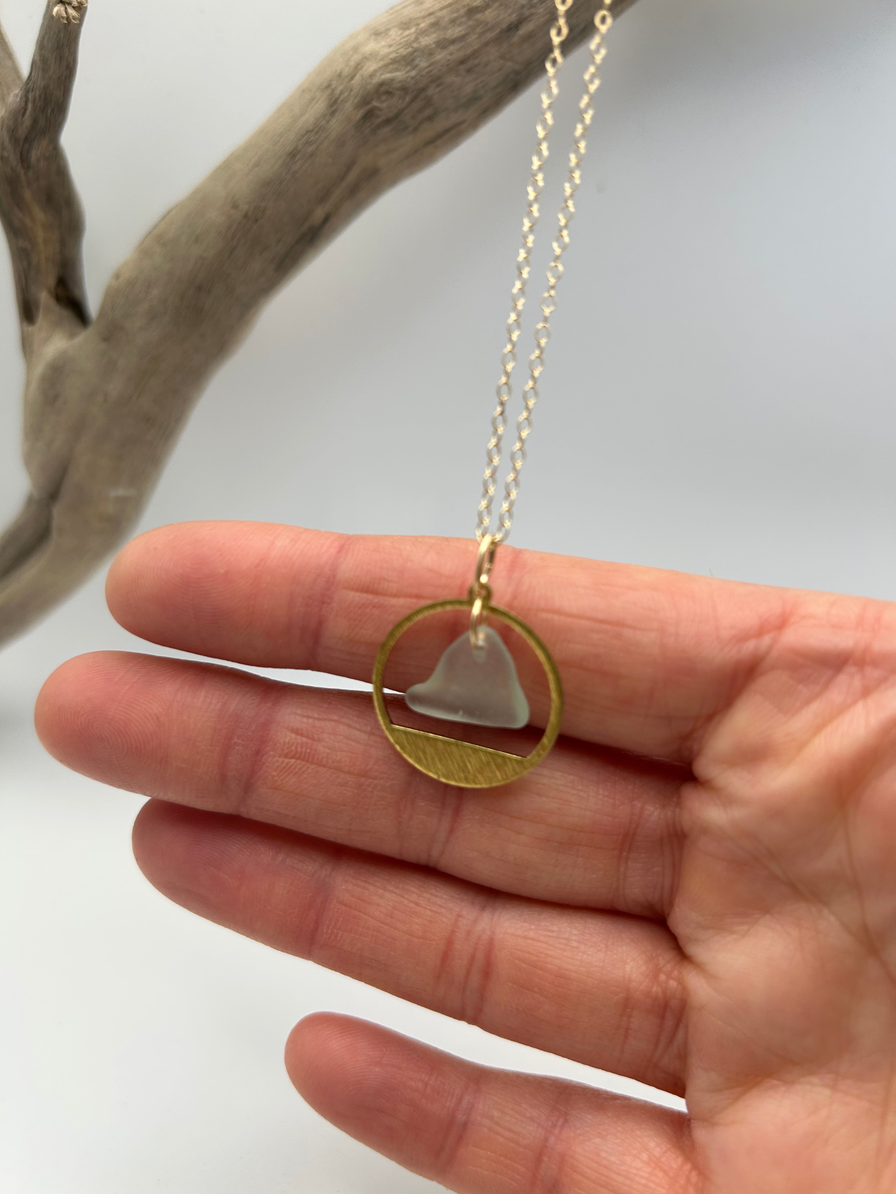 Joy sea glass necklace: circle (aqua)