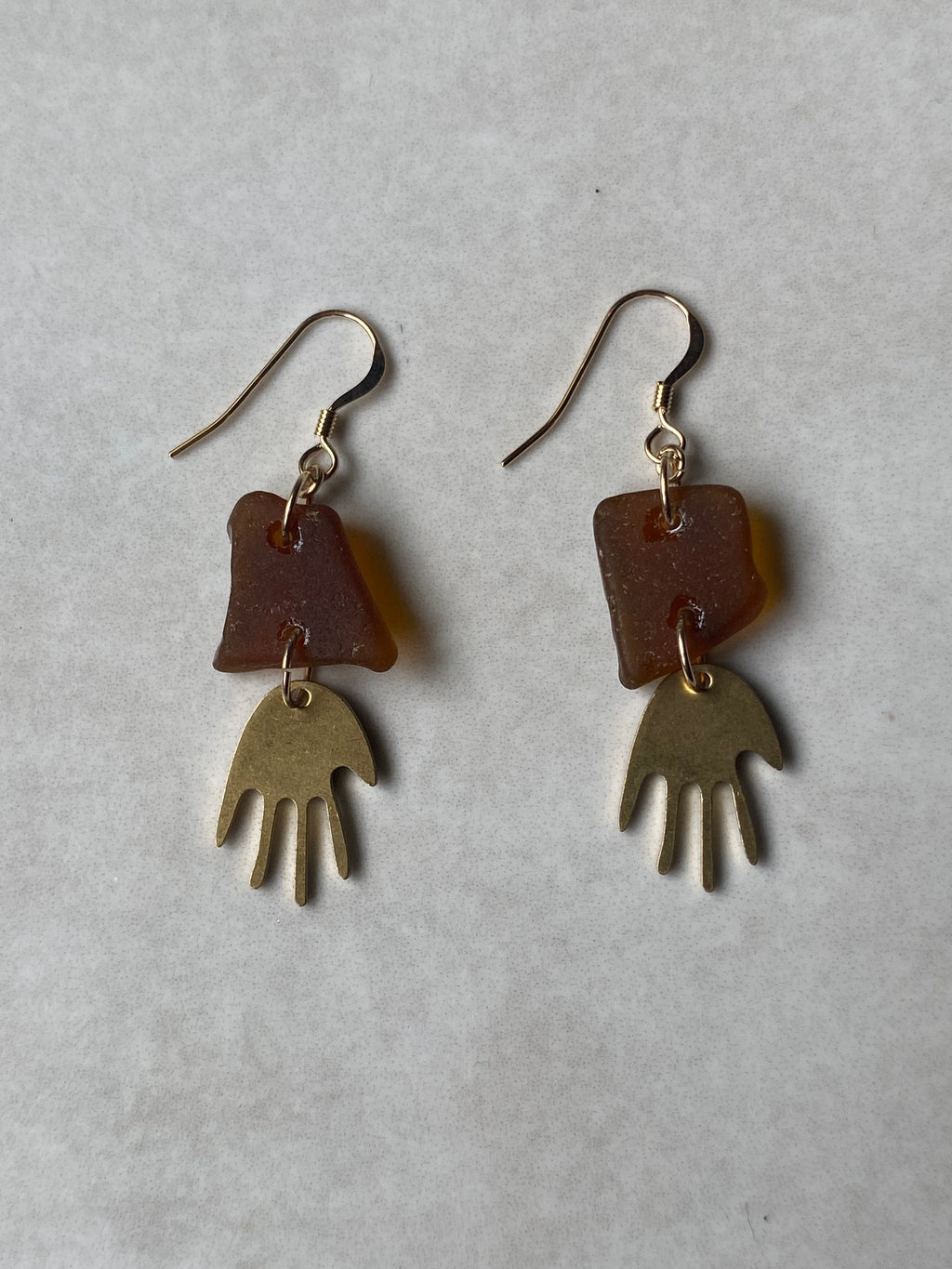 Joy Sea Glass Earrings - Brass Hands - bronze