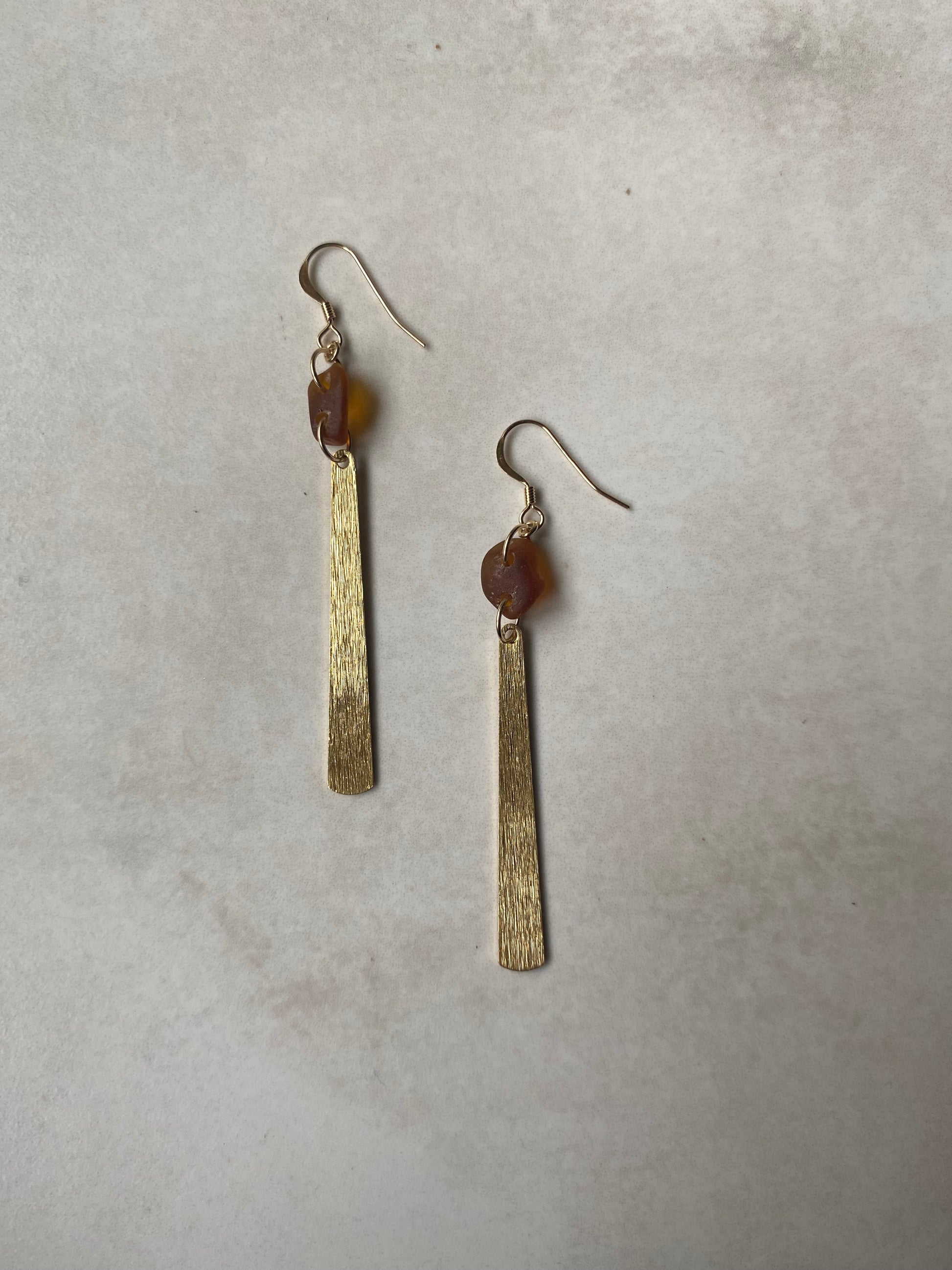 Joy Sea Glass Earrings: Brass tear drops -bronze sea glass