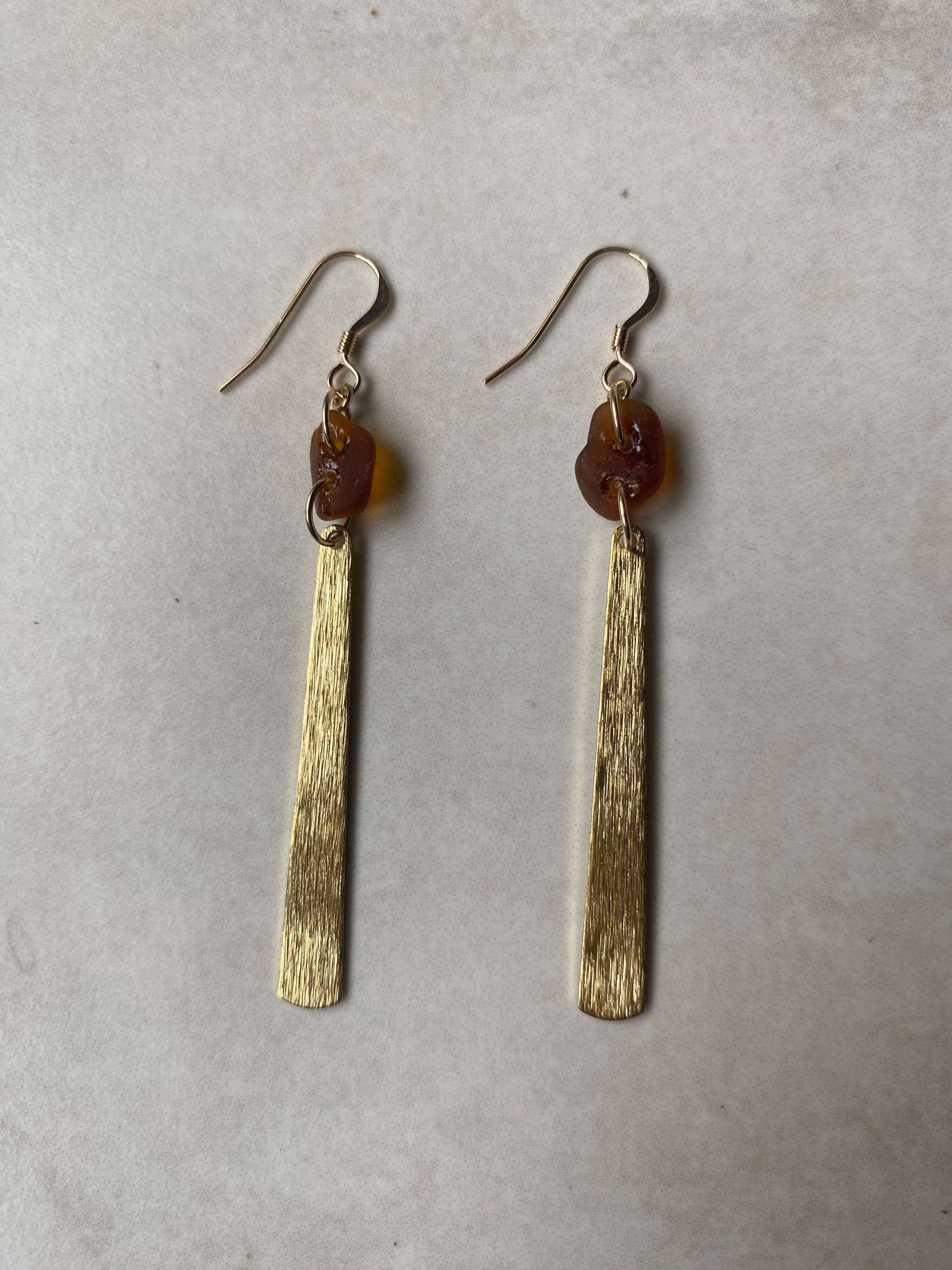 Joy Sea Glass Earrings: Brass tear drops -bronze sea glass