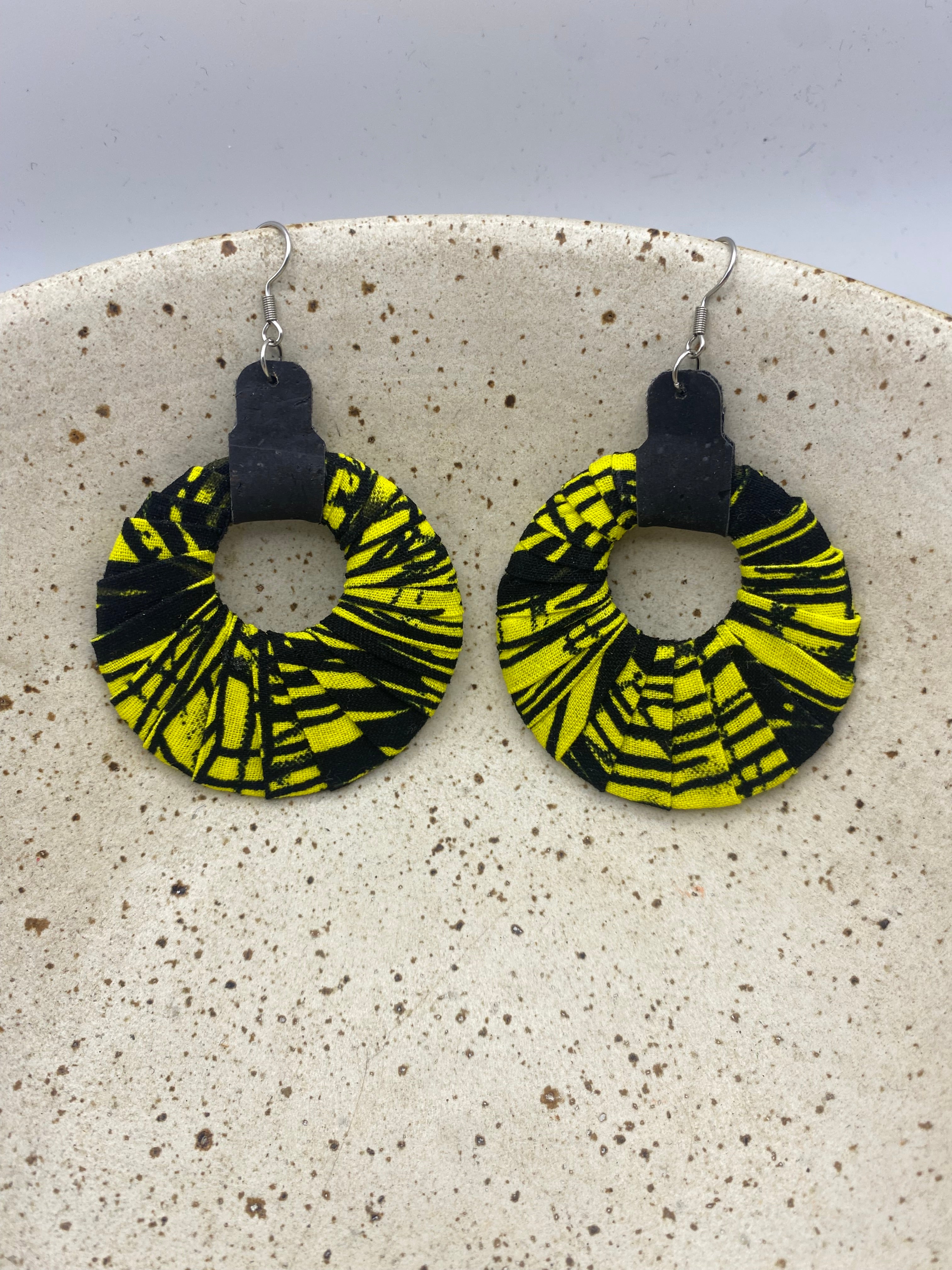 Joy Fabric Earrings - the black & yellow ones