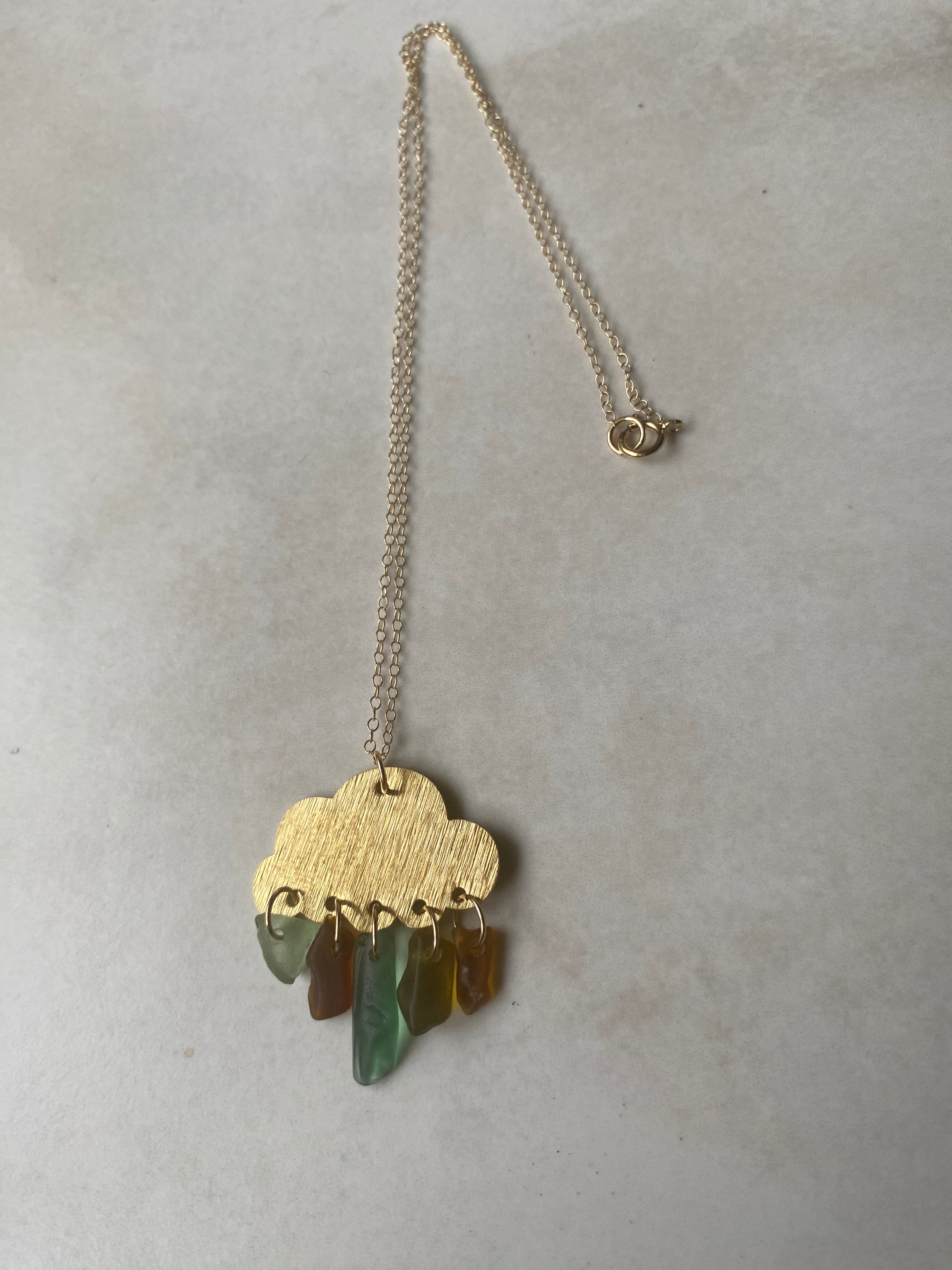 Joy Sea Glass cloud necklace (green & bronze)