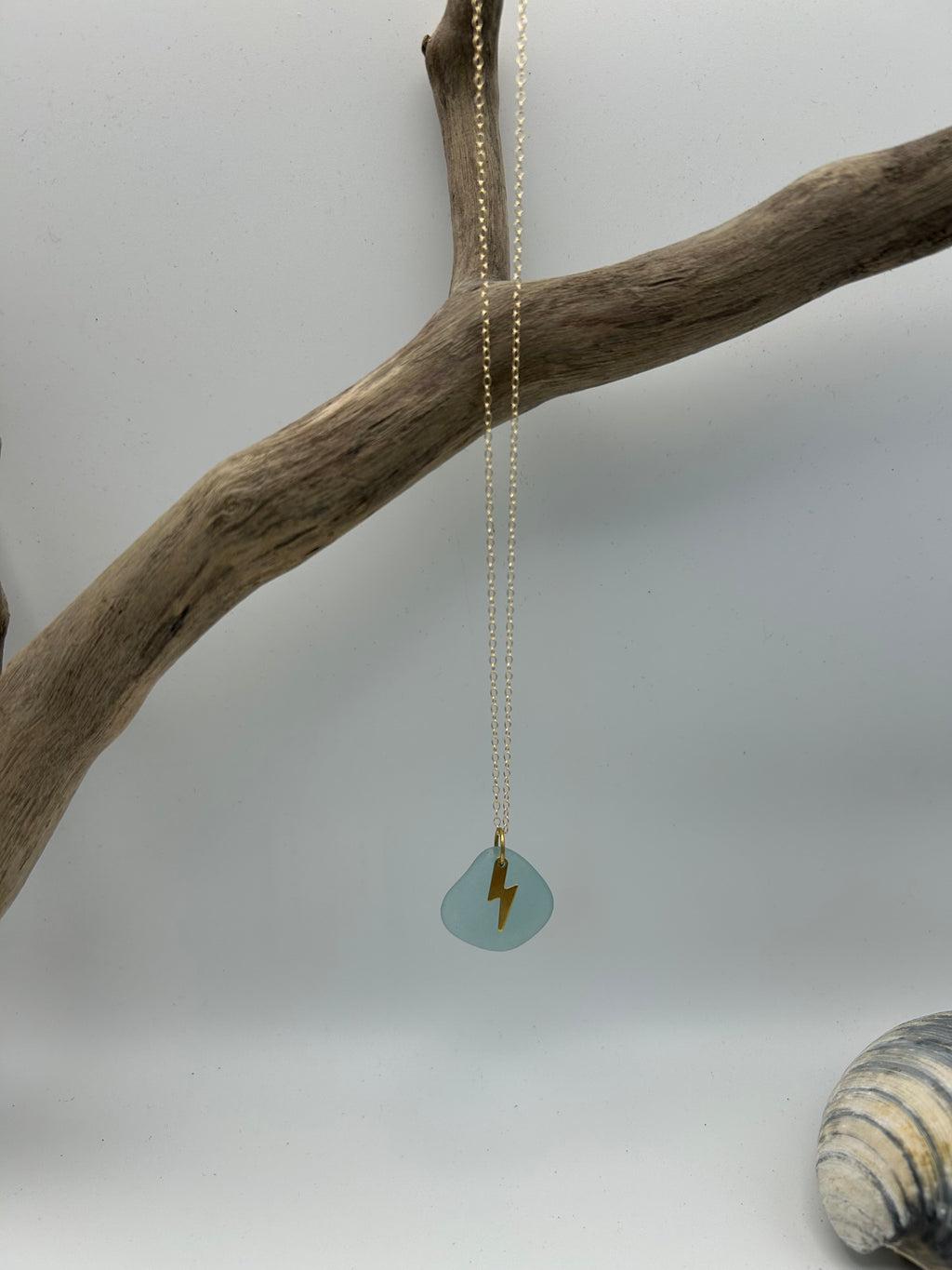 Joy Sea Glass necklace: Bolt (aqua)