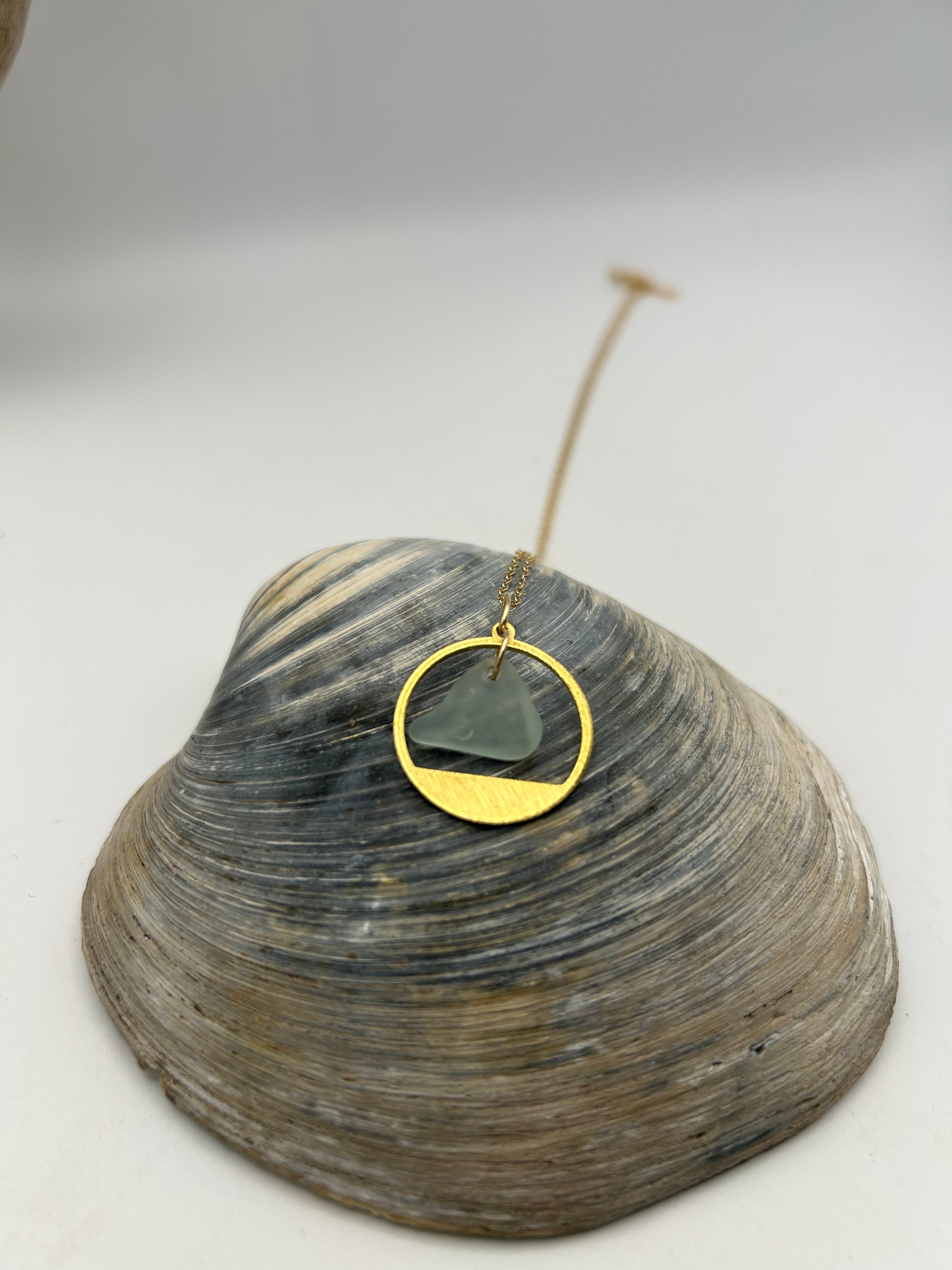 Joy sea glass necklace: circle (aqua)