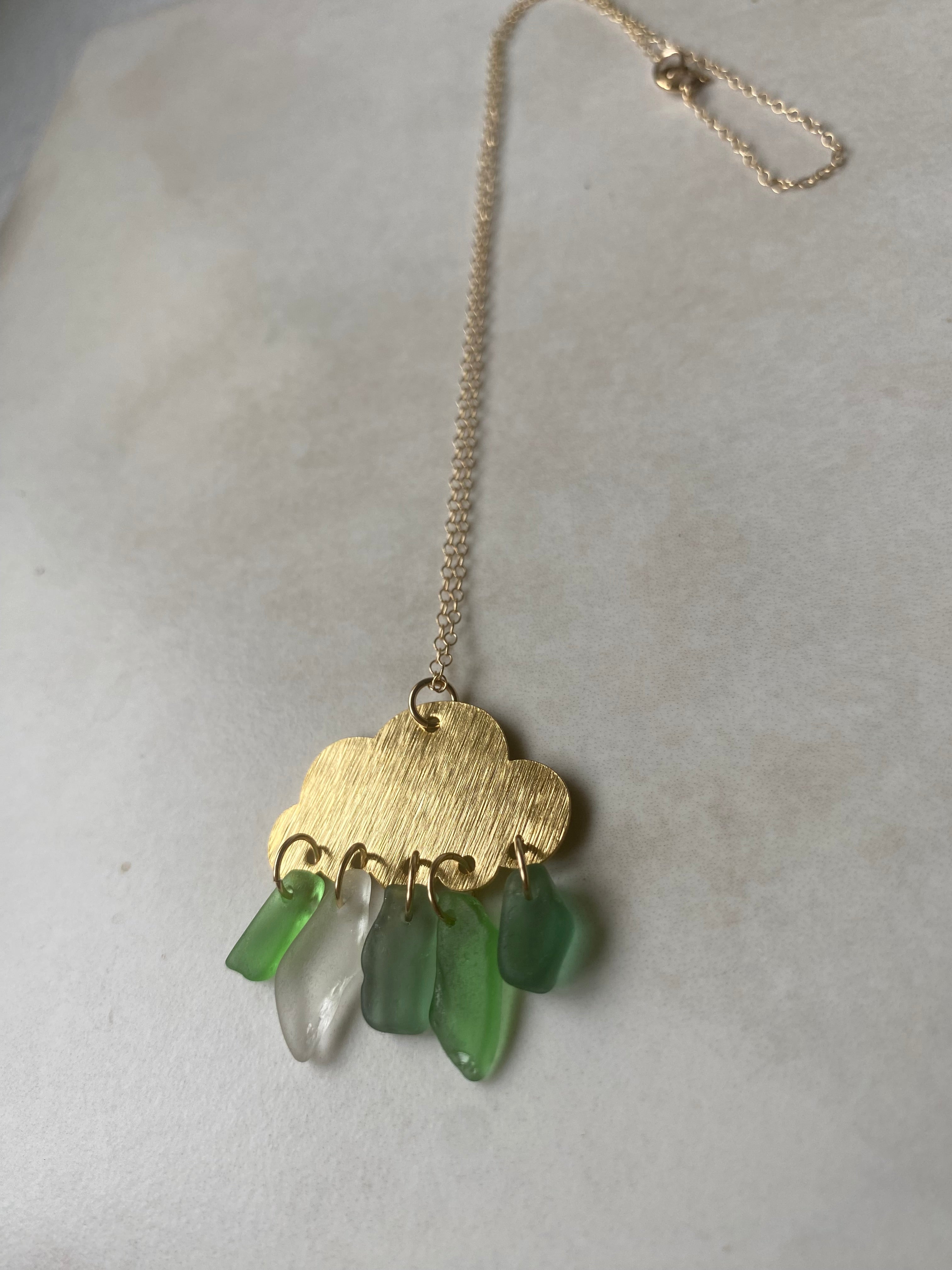 Joy Sea Glass cloud necklace (white & green glass)