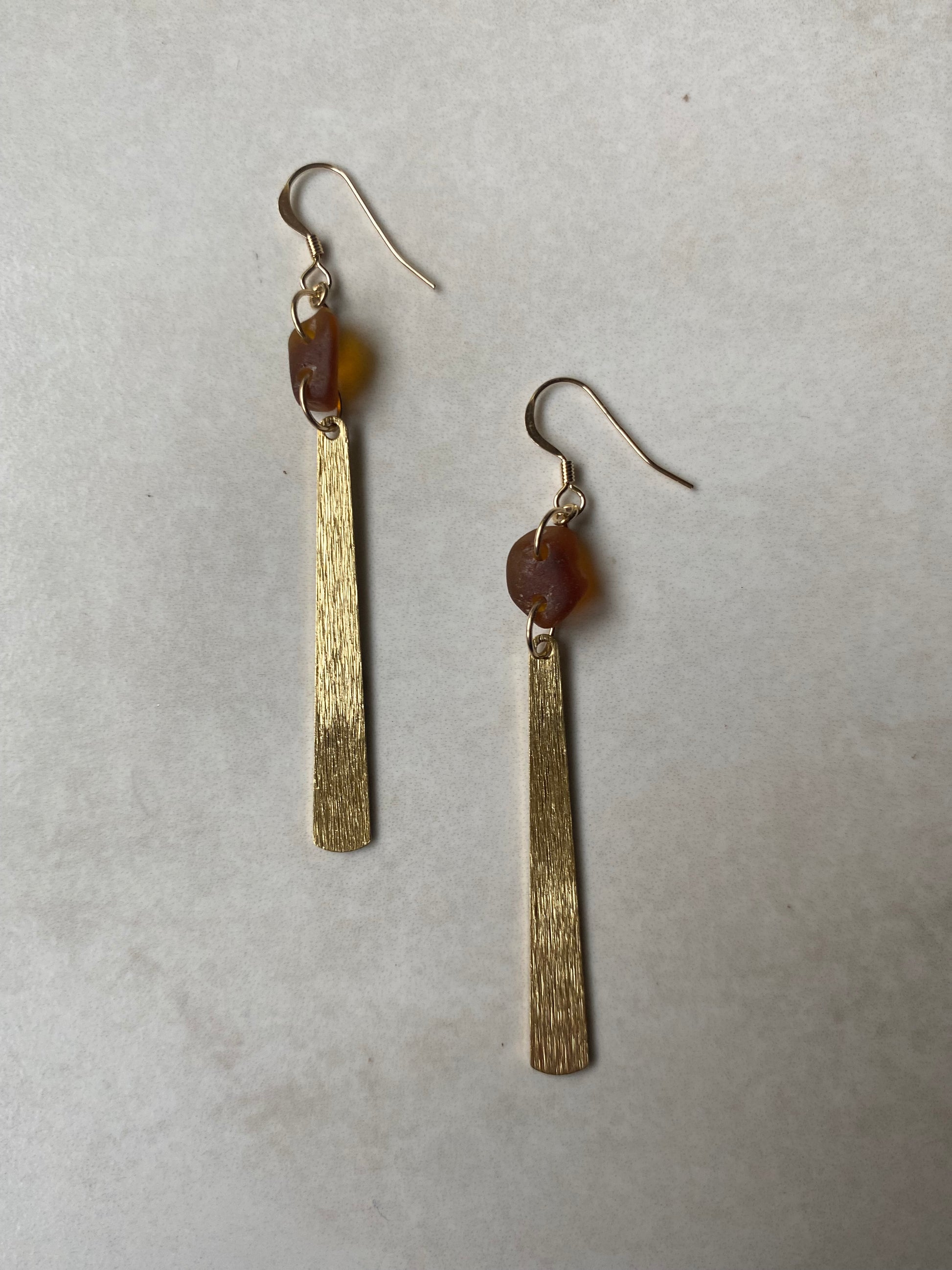 Joy Sea Glass Earrings: Brass tear drops -bronze sea glass