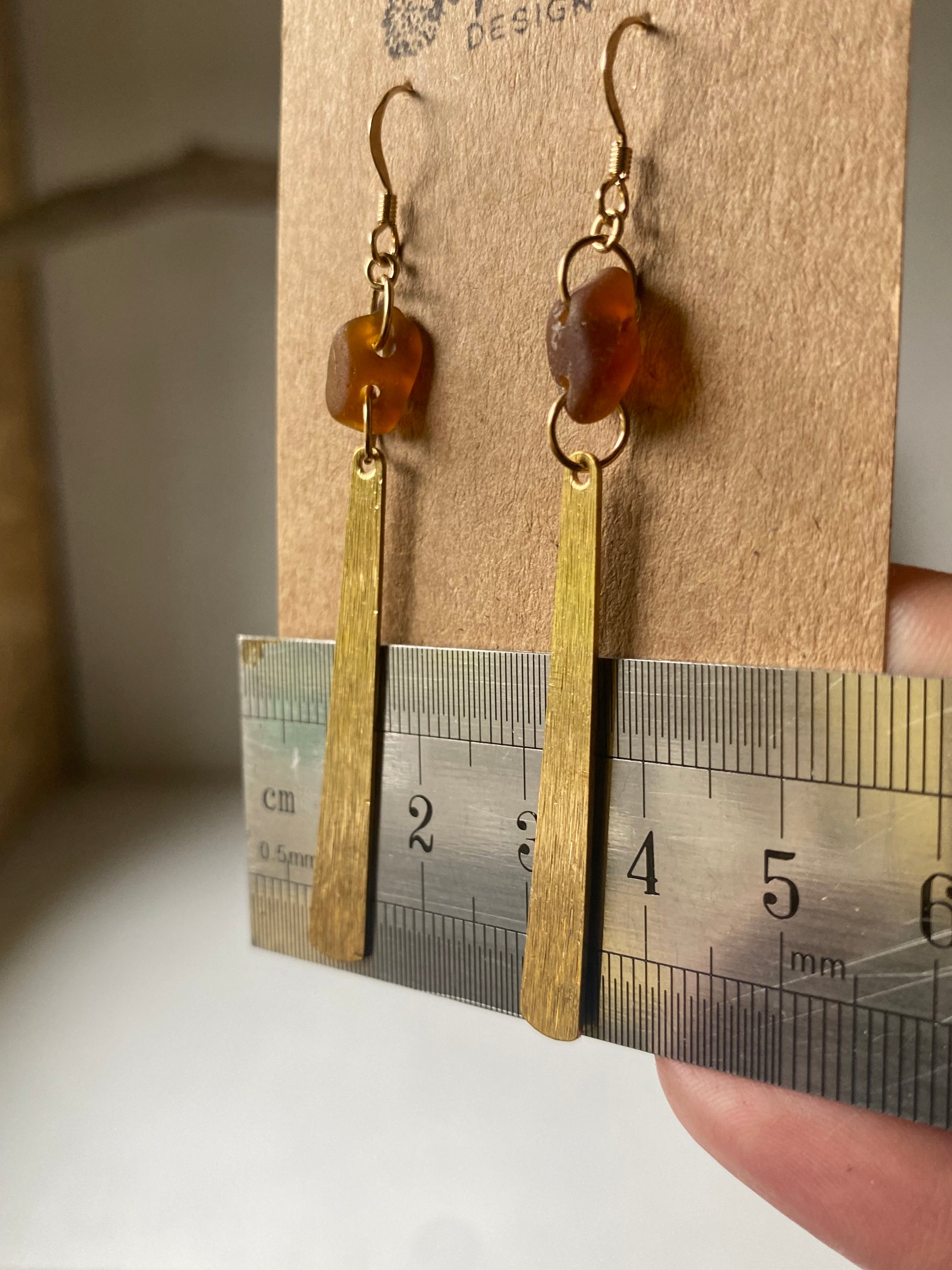 Joy Sea Glass Earrings: Brass tear drops -bronze sea glass