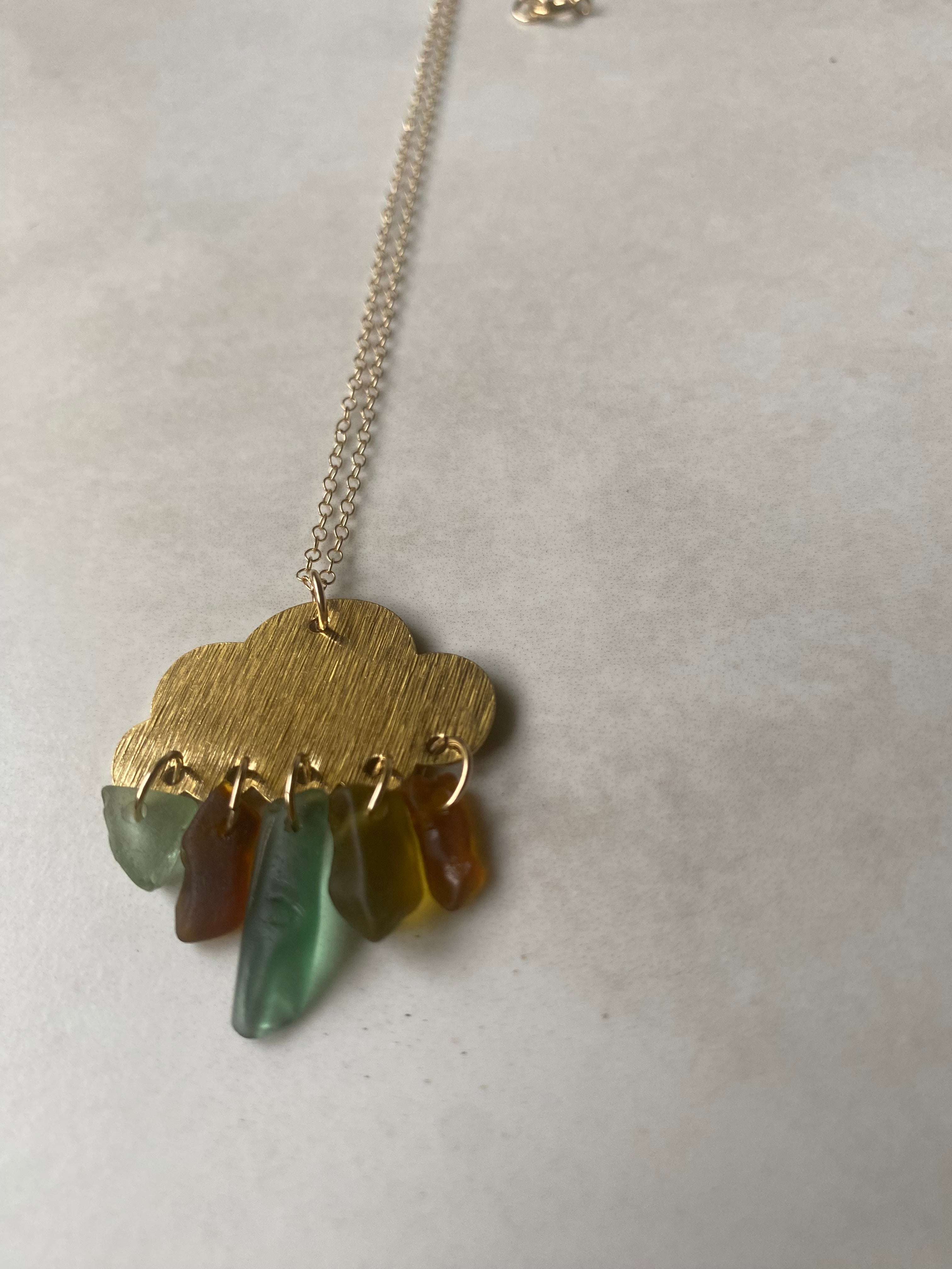 Joy Sea Glass cloud necklace (green & bronze)