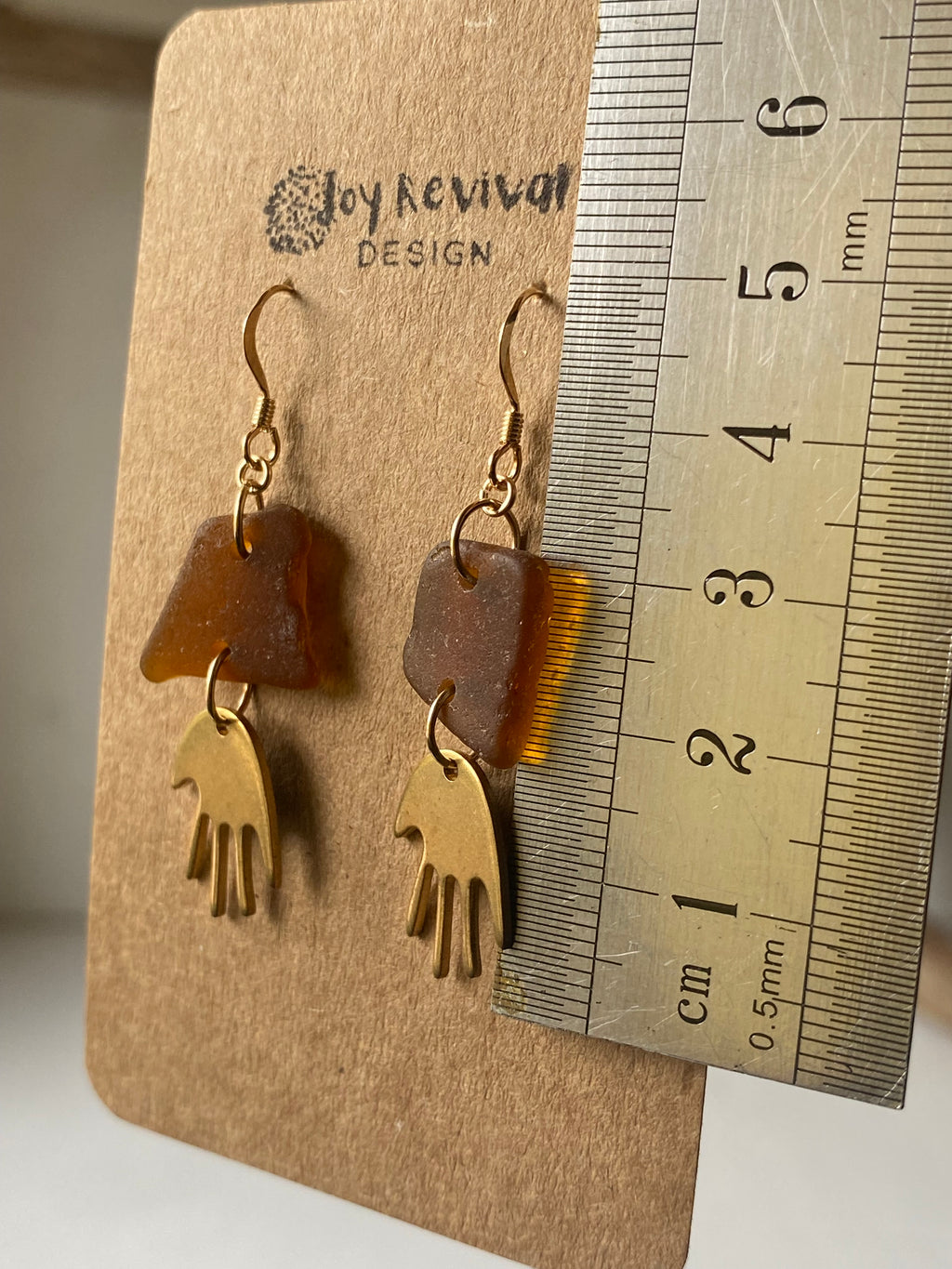 Joy Sea Glass Earrings - Brass Hands - bronze