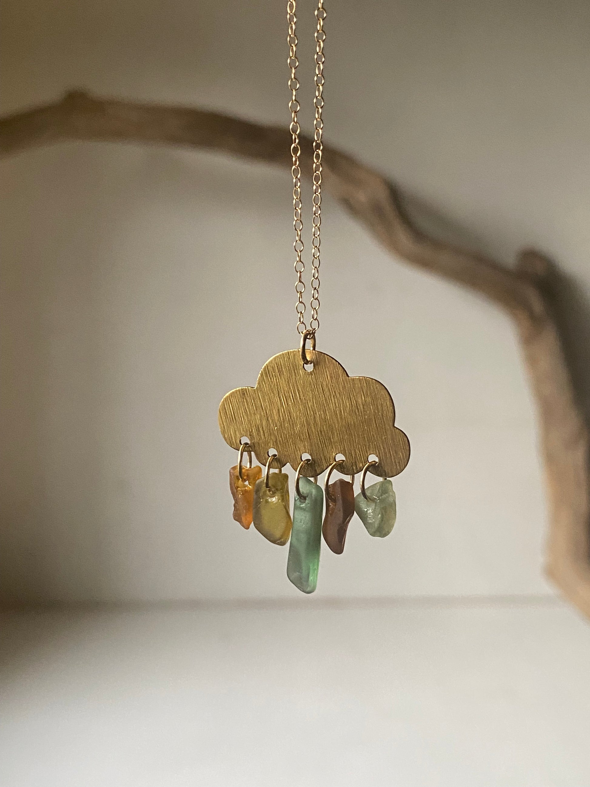 Joy Sea Glass cloud necklace (green & bronze)