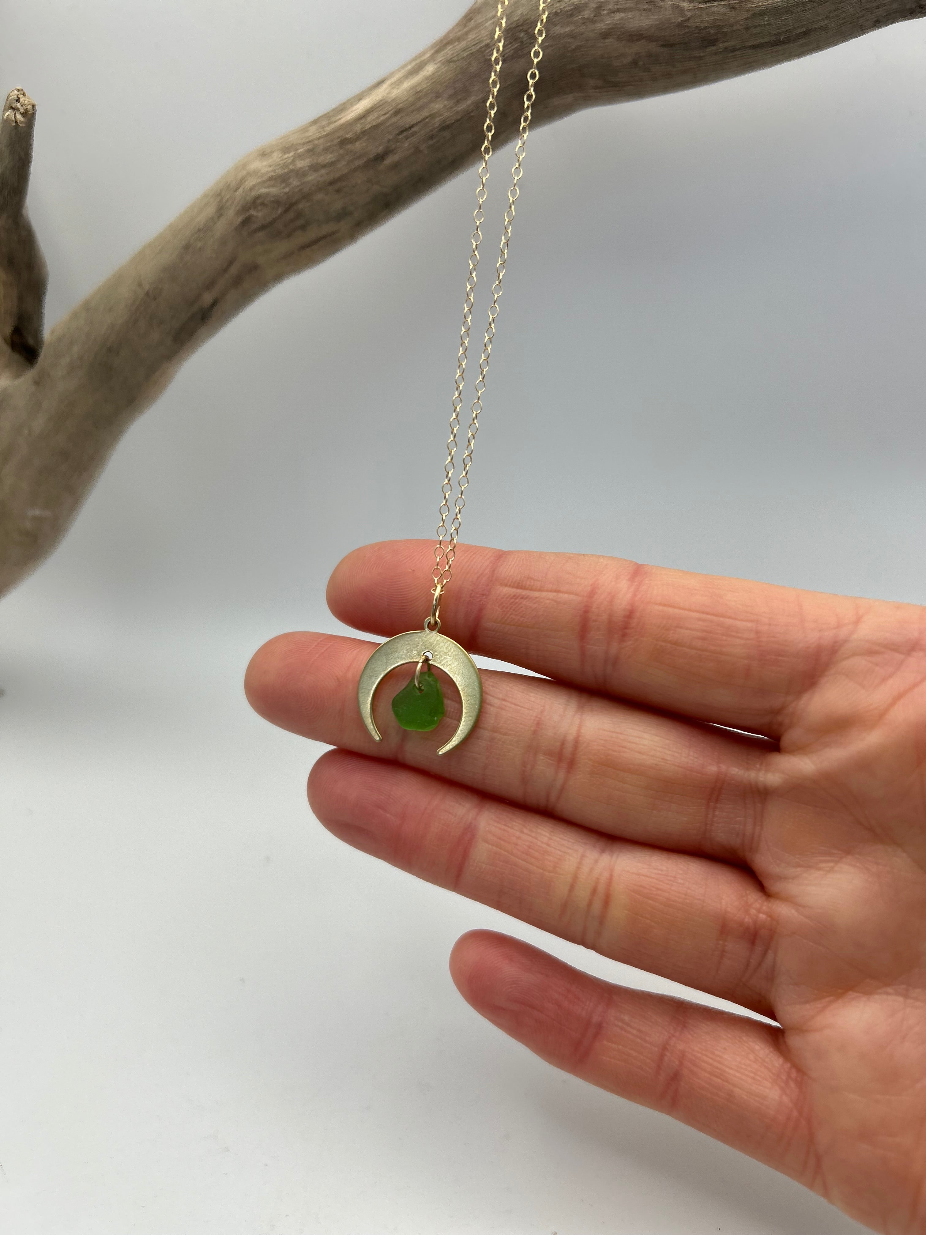 Joy Sea Glass necklace: Moon (Green)