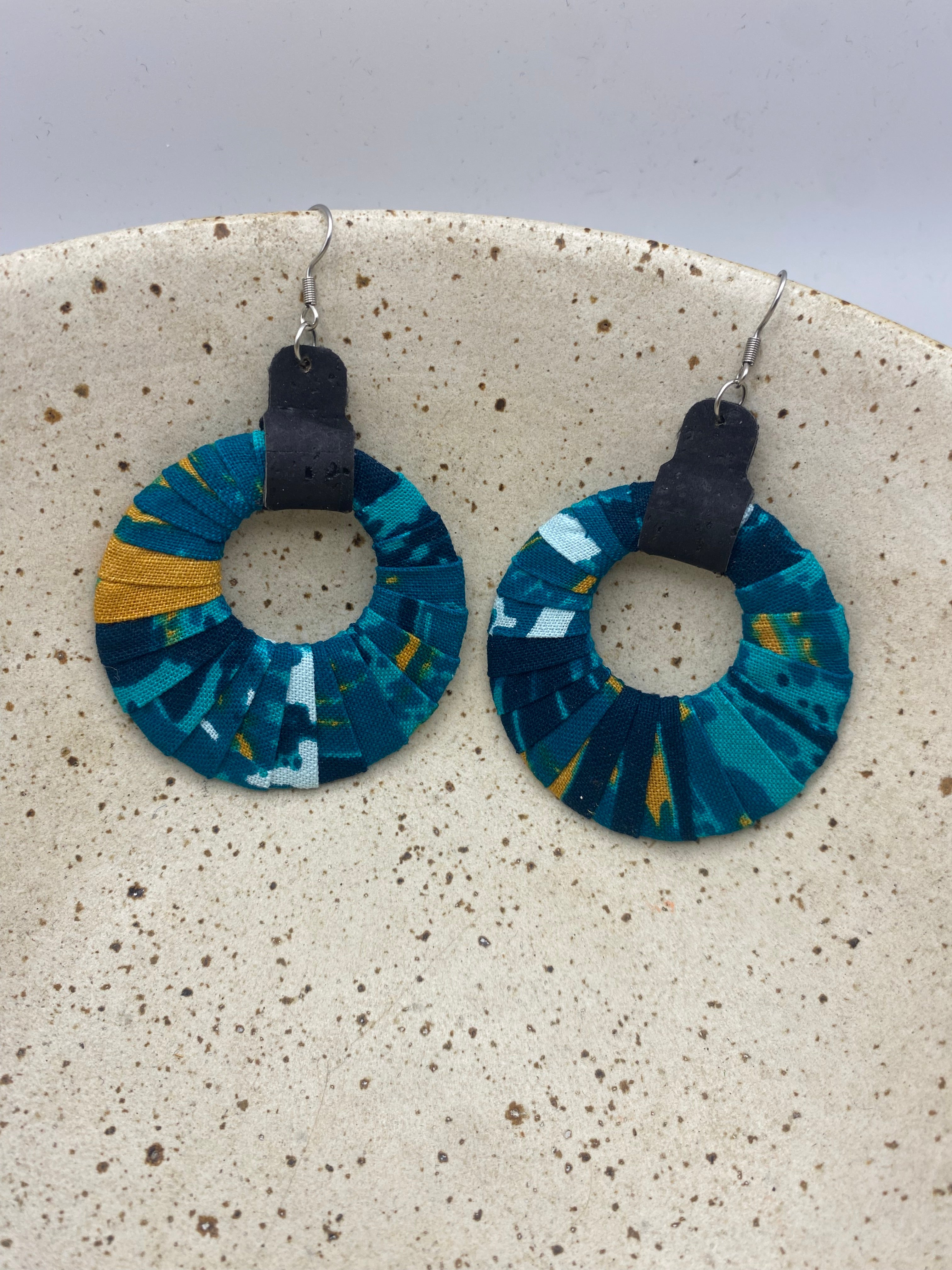 Joy Fabric Earrings - the teal & mustard ones