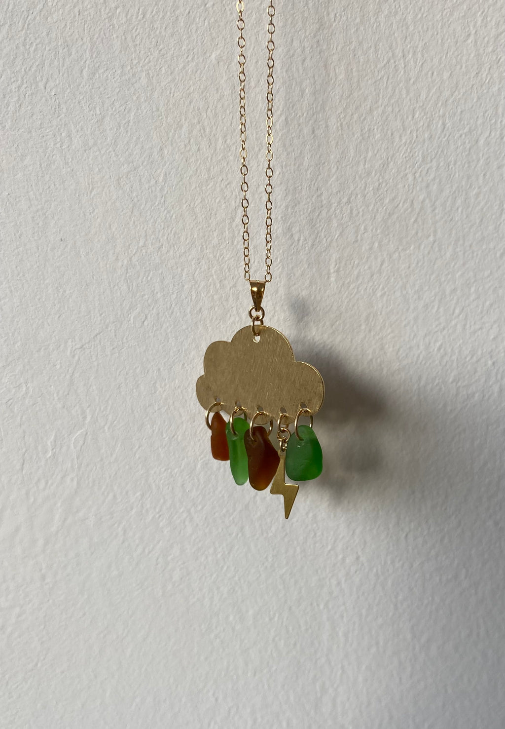 Joy Sea Glass cloud necklace (green & bronze) - made to order.