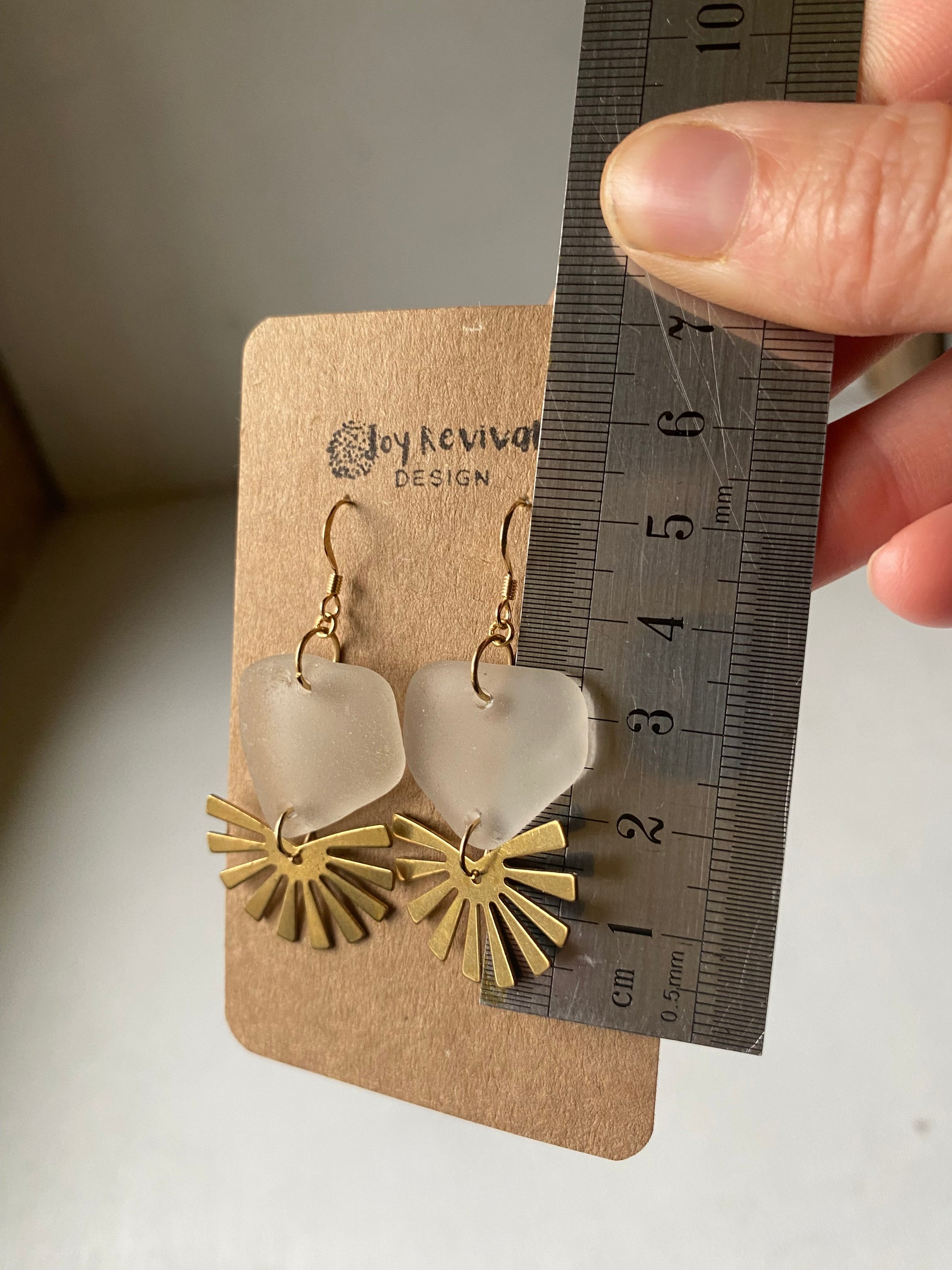 Joy Sea Glass Earrings: Brass Sunburst - white