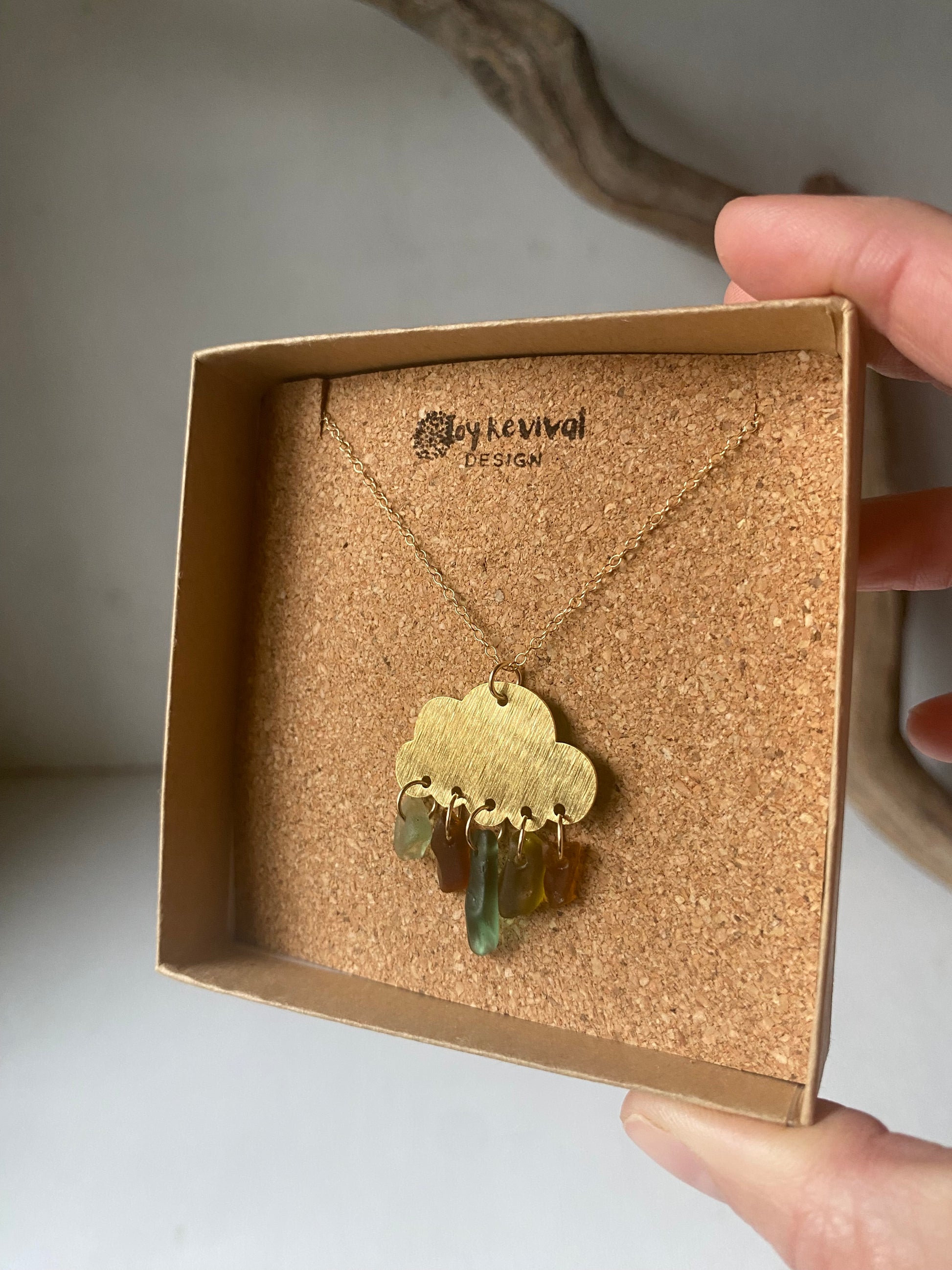 Joy Sea Glass cloud necklace (green & bronze)