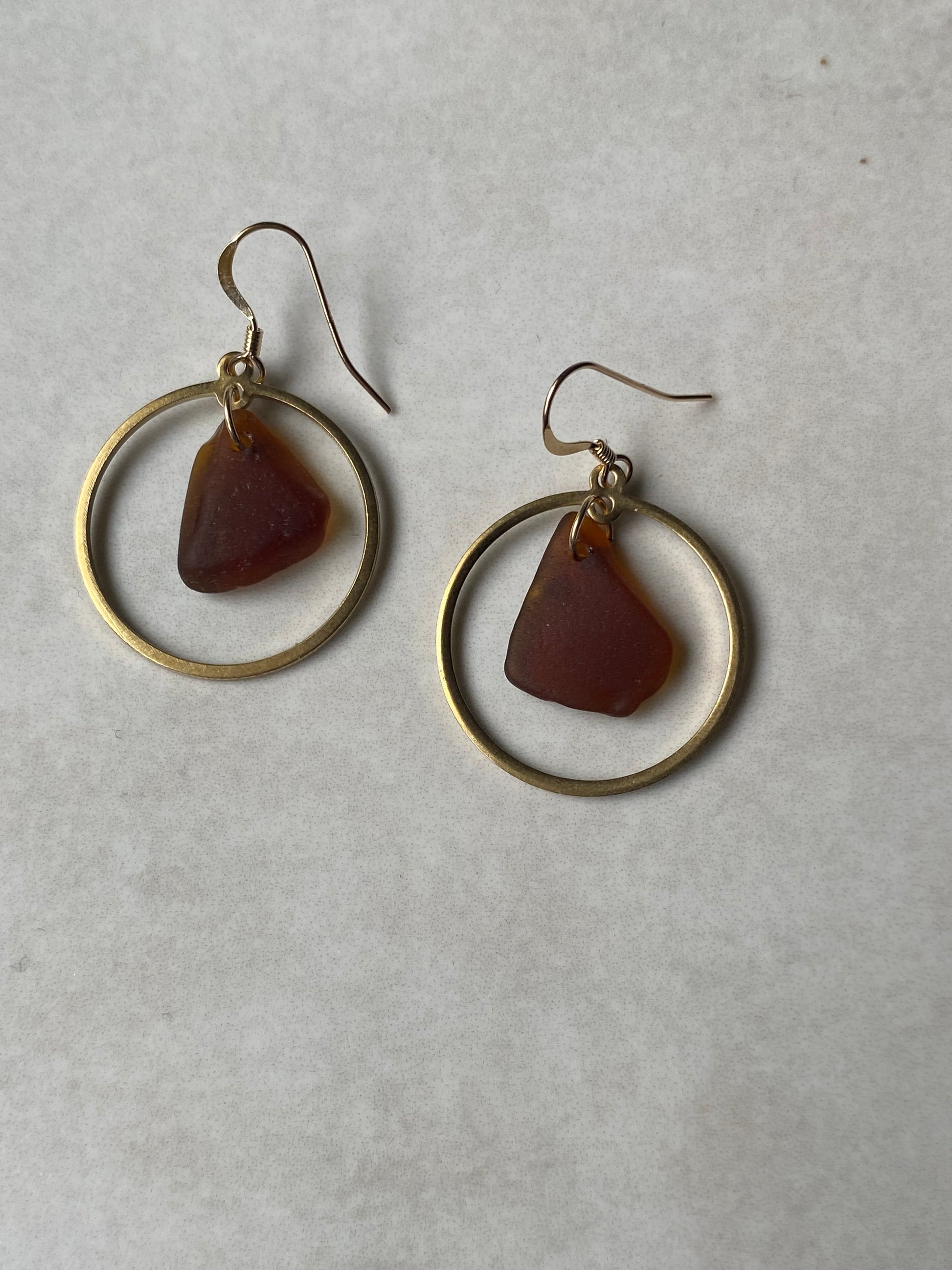 Joy Sea Glass Earrings: Brass circles - bronze