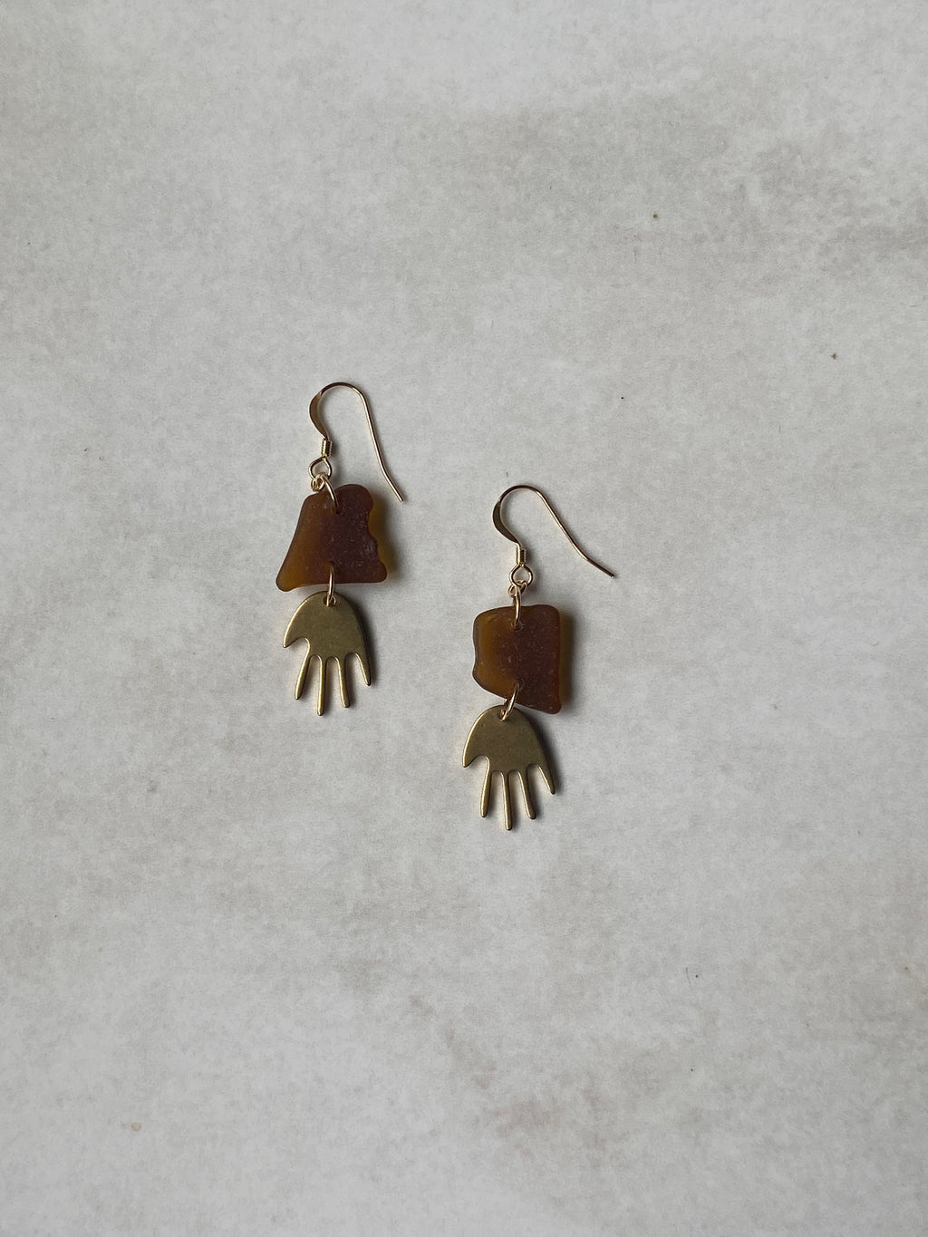 Joy Sea Glass Earrings - Brass Hands - bronze