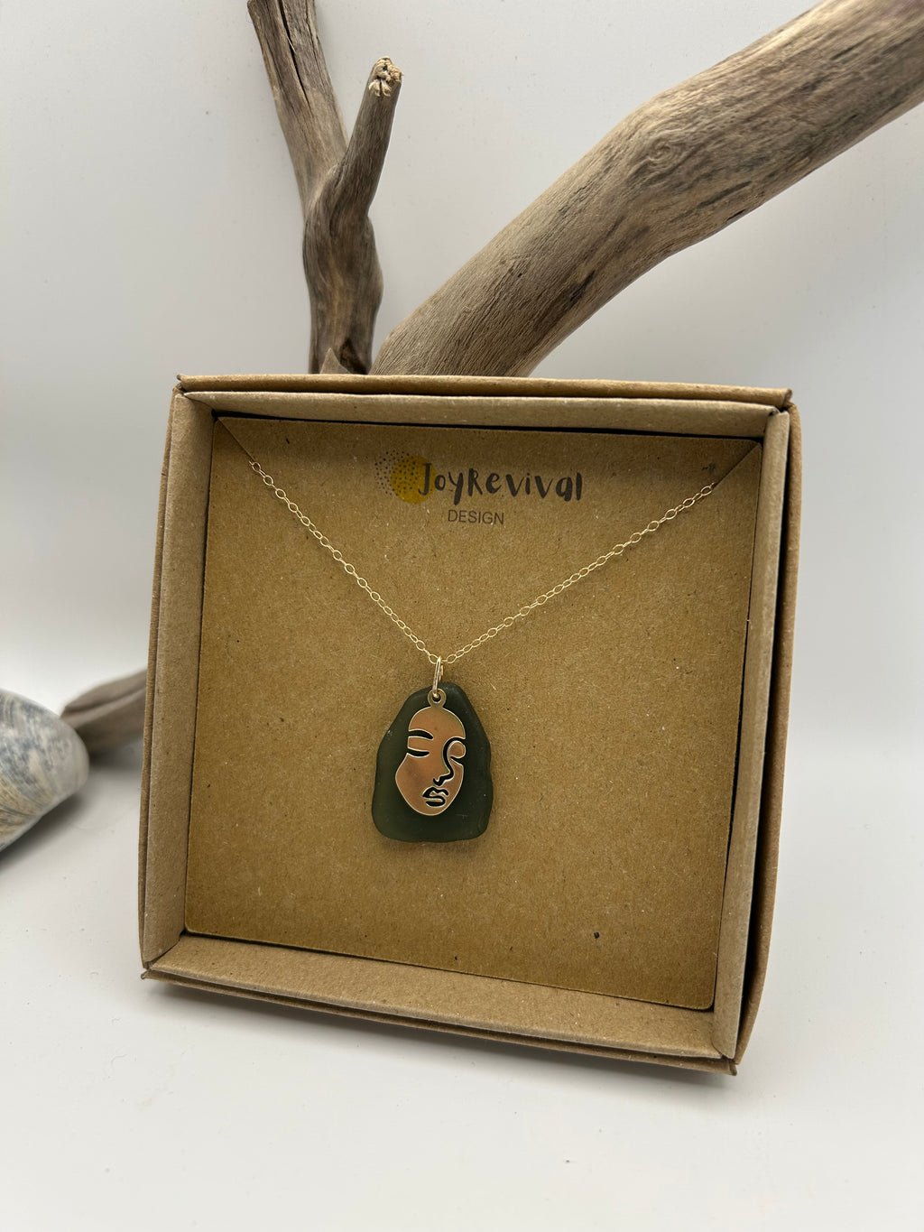 Joy Sea Glass necklace: face (green)