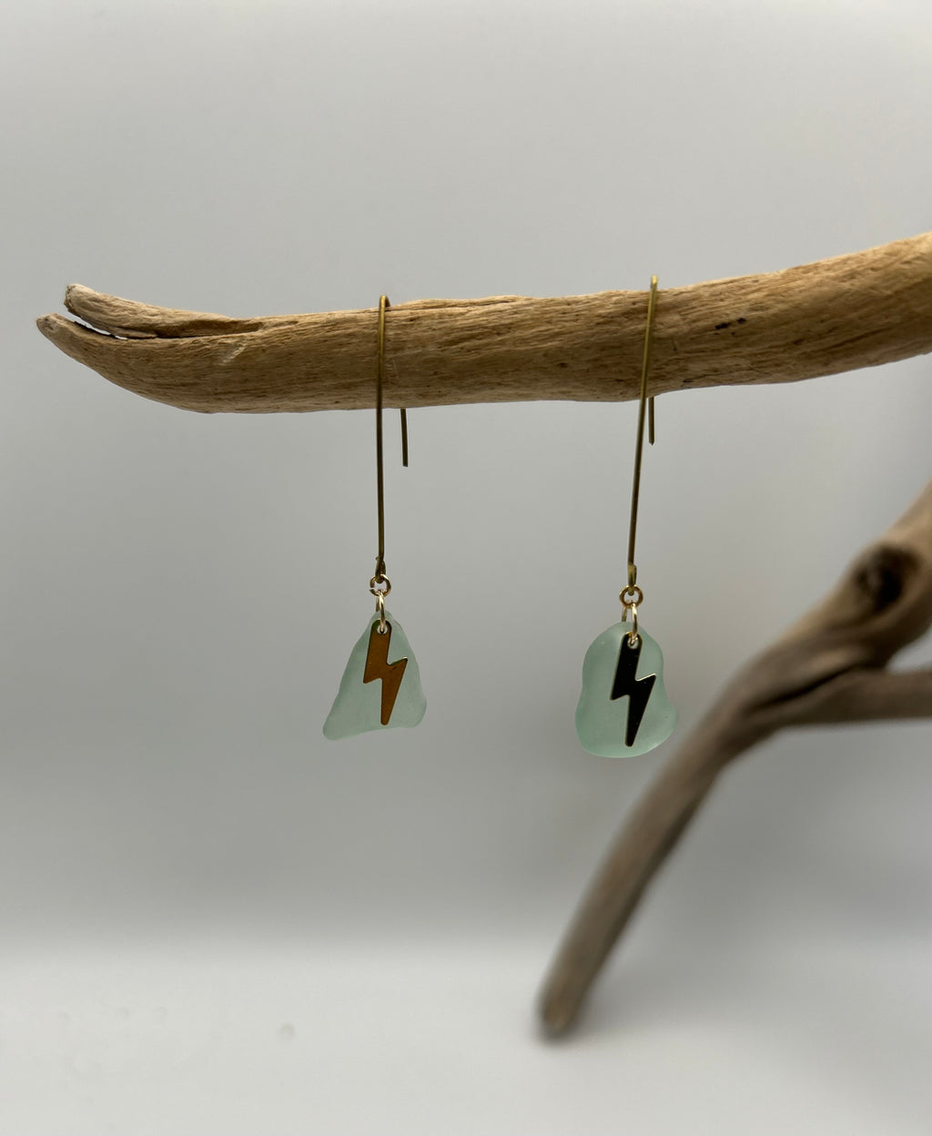 Joy Sea Glass Earrings: long bolts (aqua)