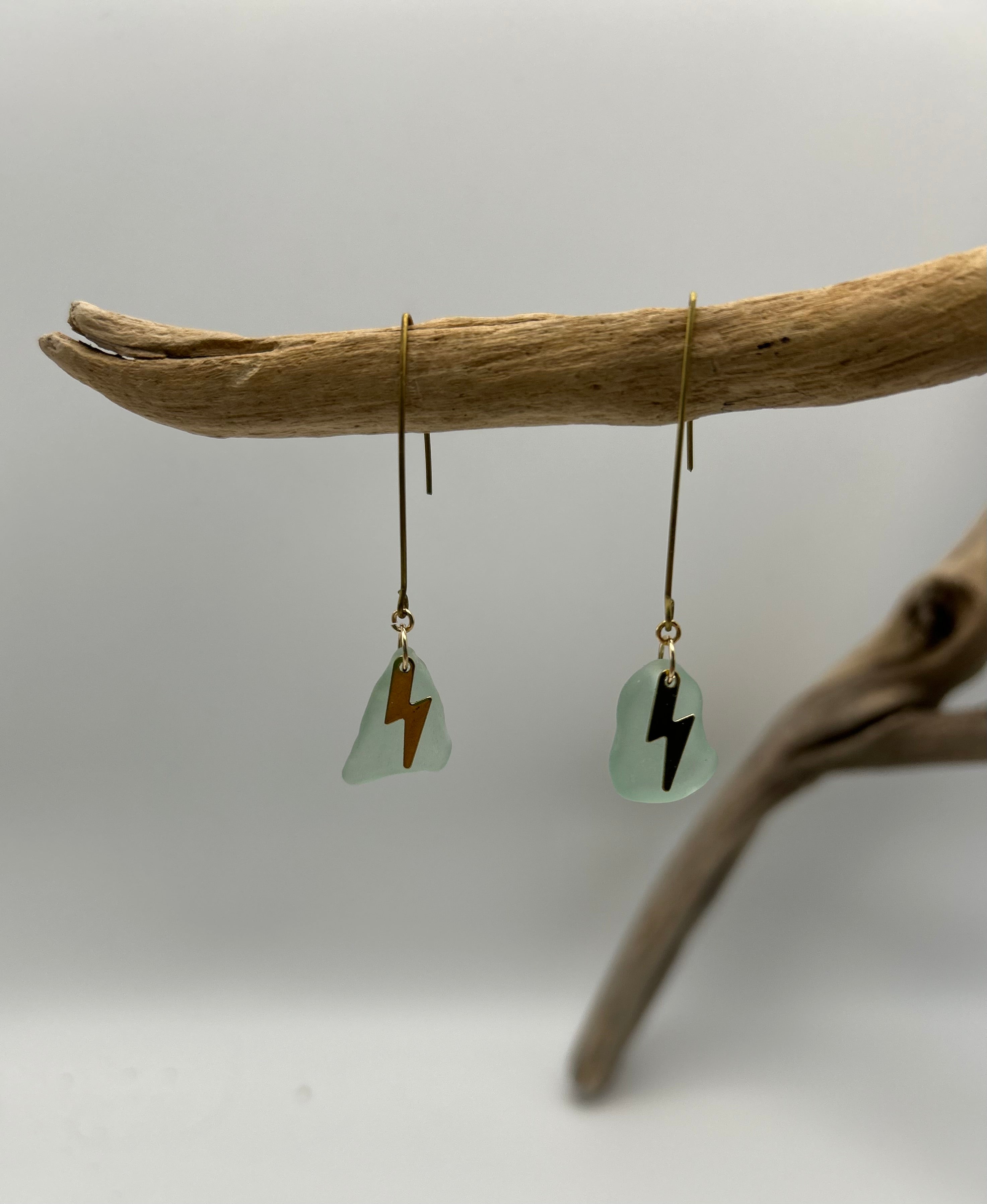 Joy Sea Glass Earrings: long bolts (aqua)