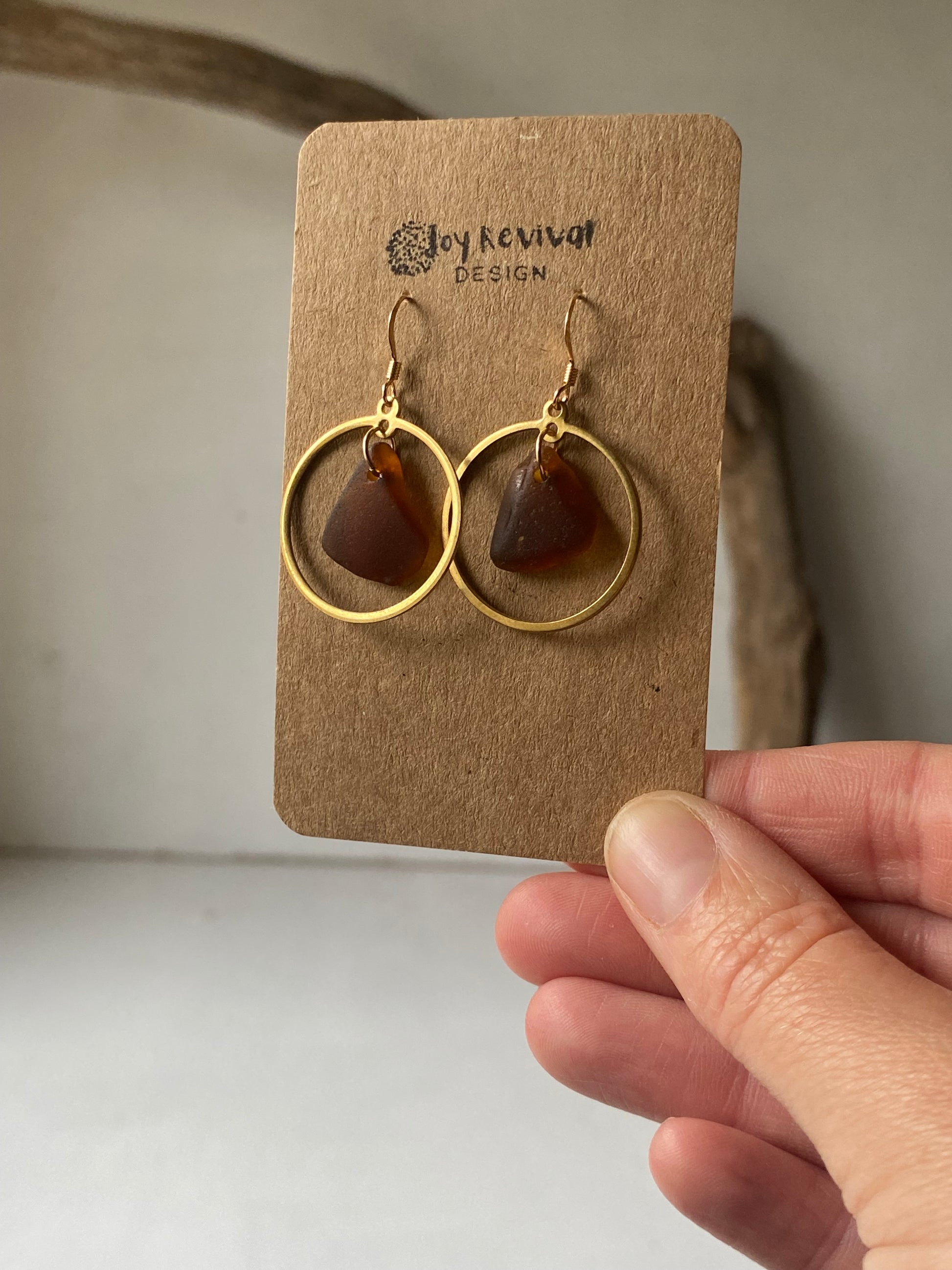 Joy Sea Glass Earrings: Brass circles - bronze
