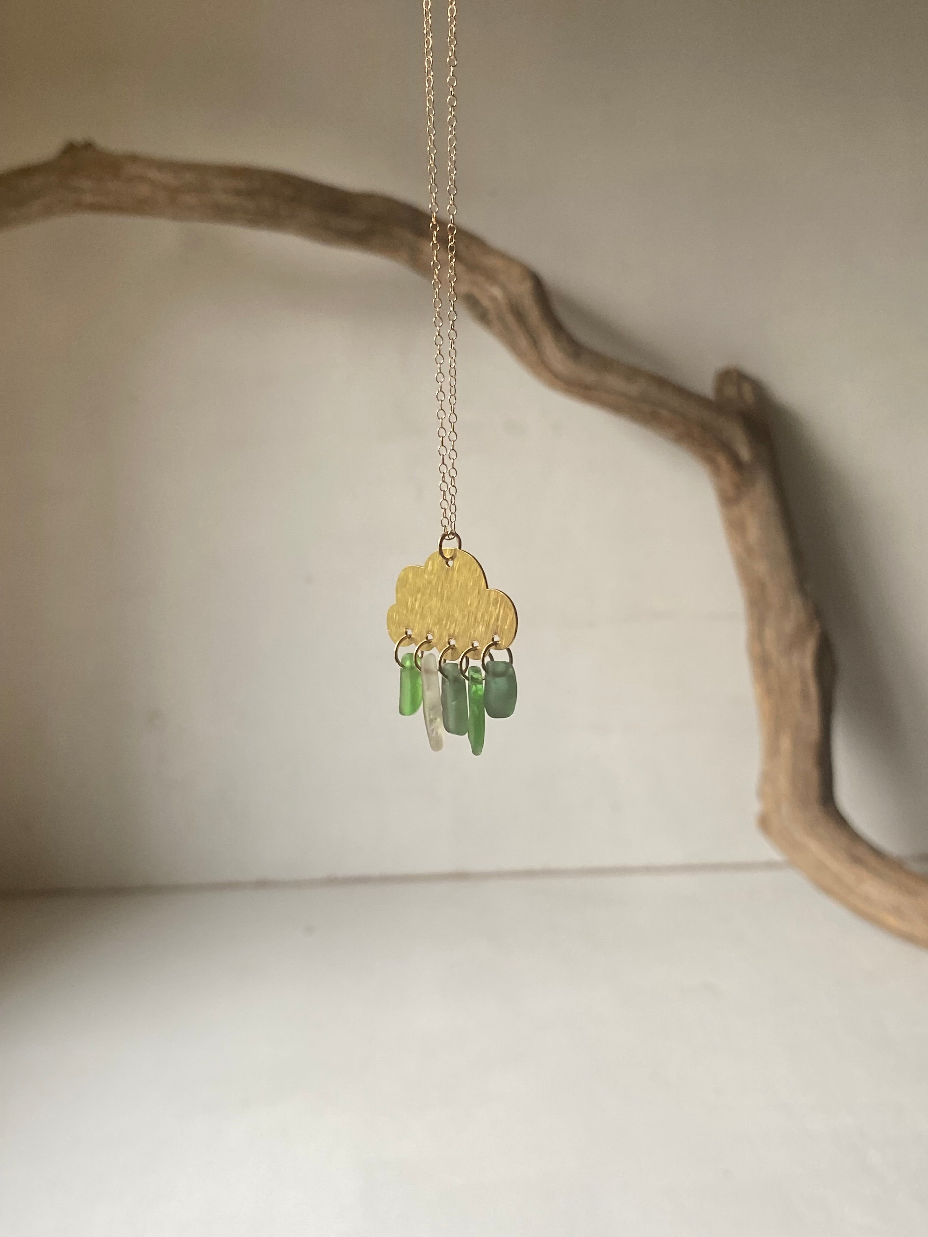 Joy Sea Glass cloud necklace (white & green glass)