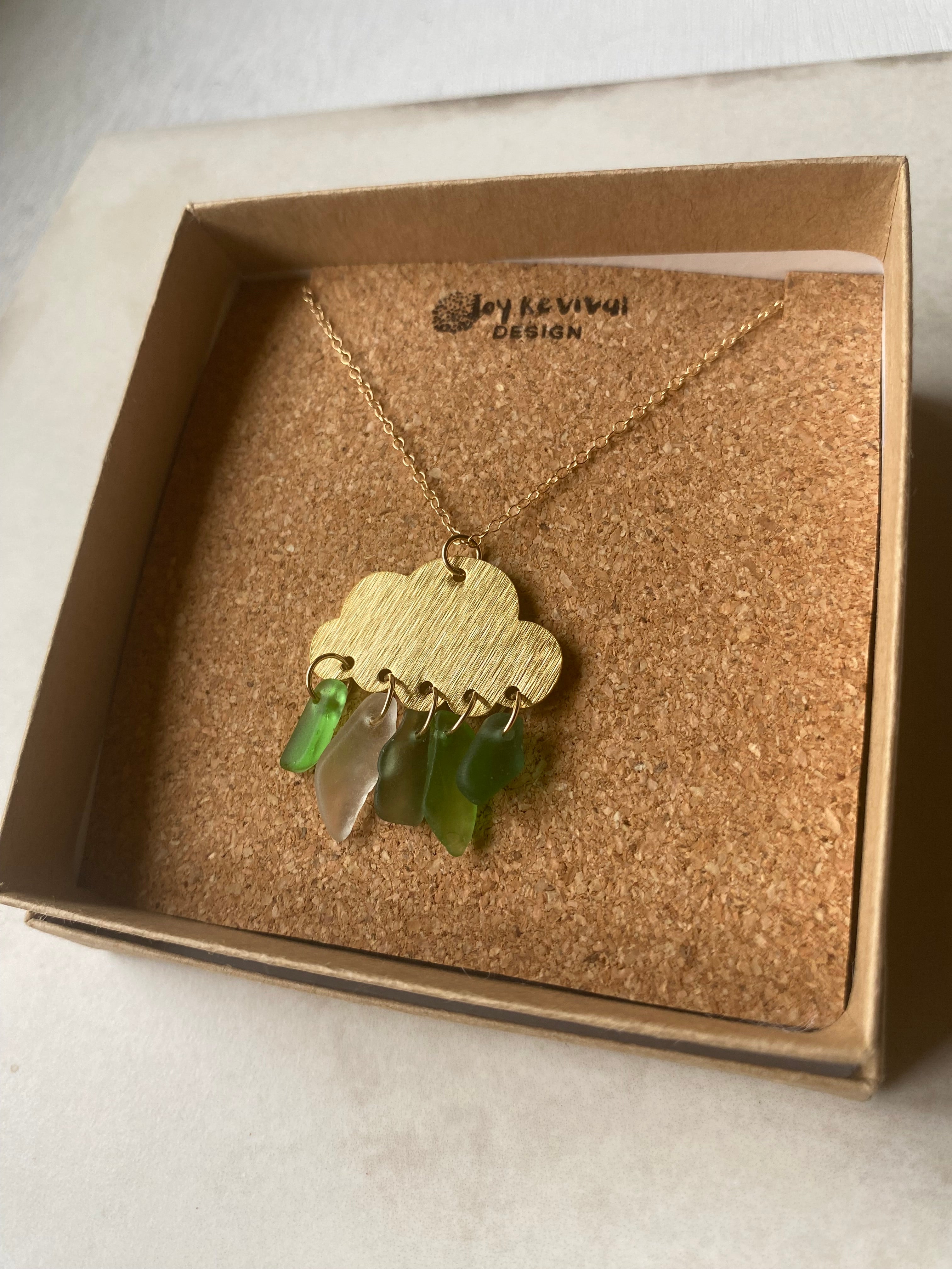 Joy Sea Glass cloud necklace (white & green glass)