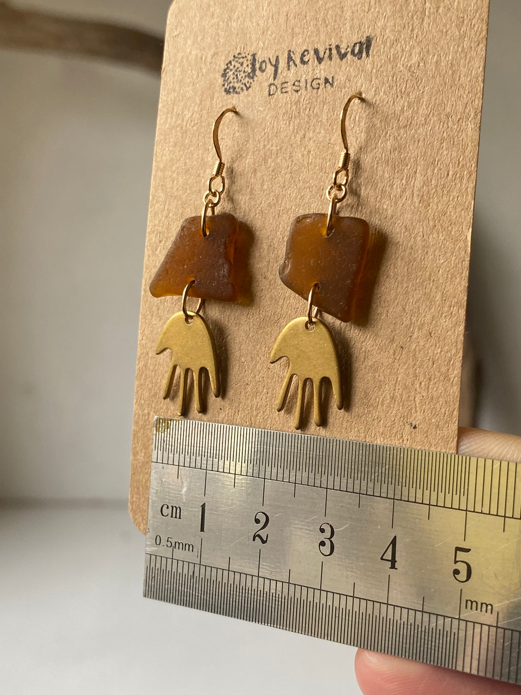 Joy Sea Glass Earrings - Brass Hands - bronze