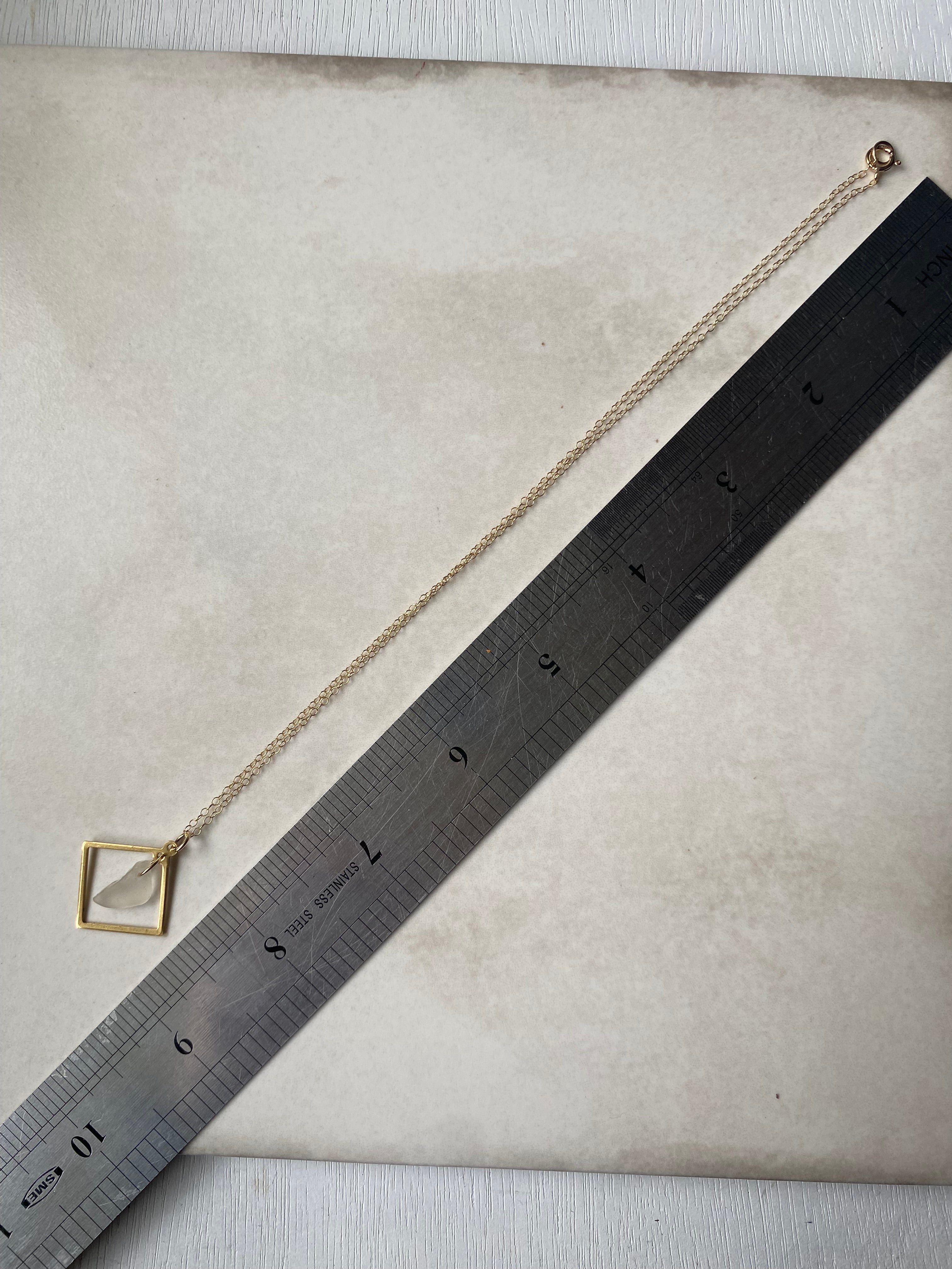 Joy Sea Glass necklace: Brass square (white)