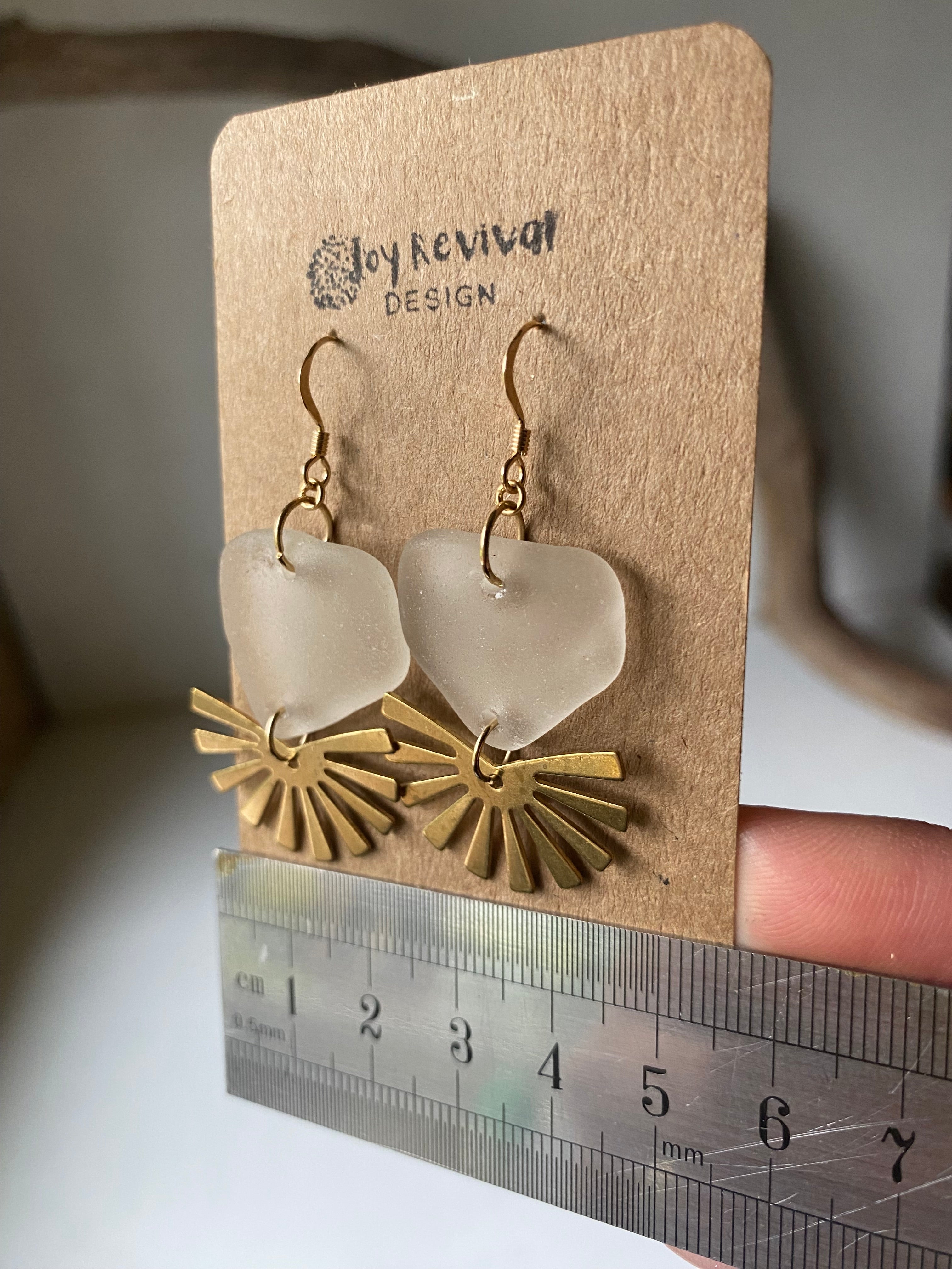 Joy Sea Glass Earrings: Brass Sunburst - white