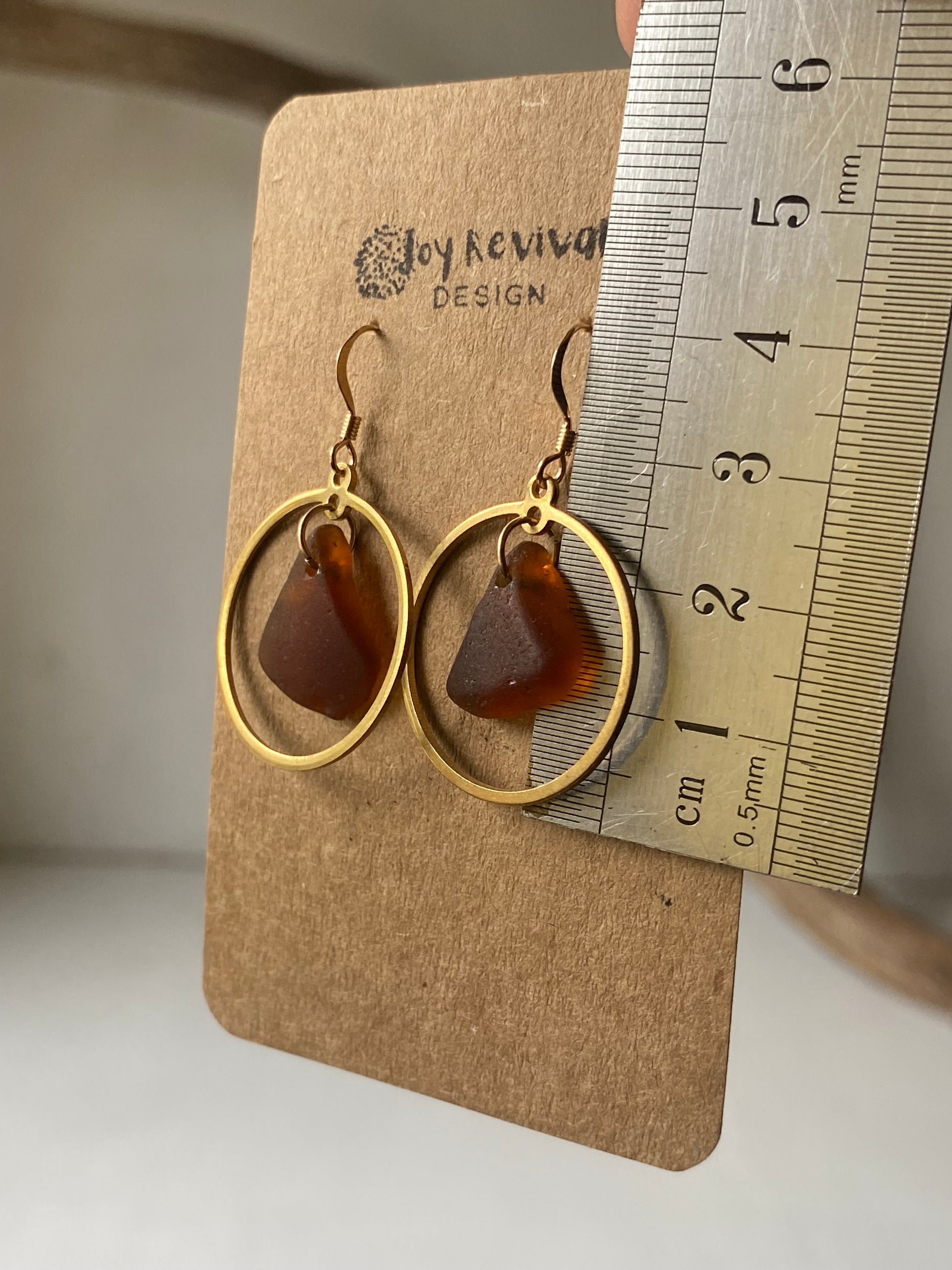Joy Sea Glass Earrings: Brass circles - bronze