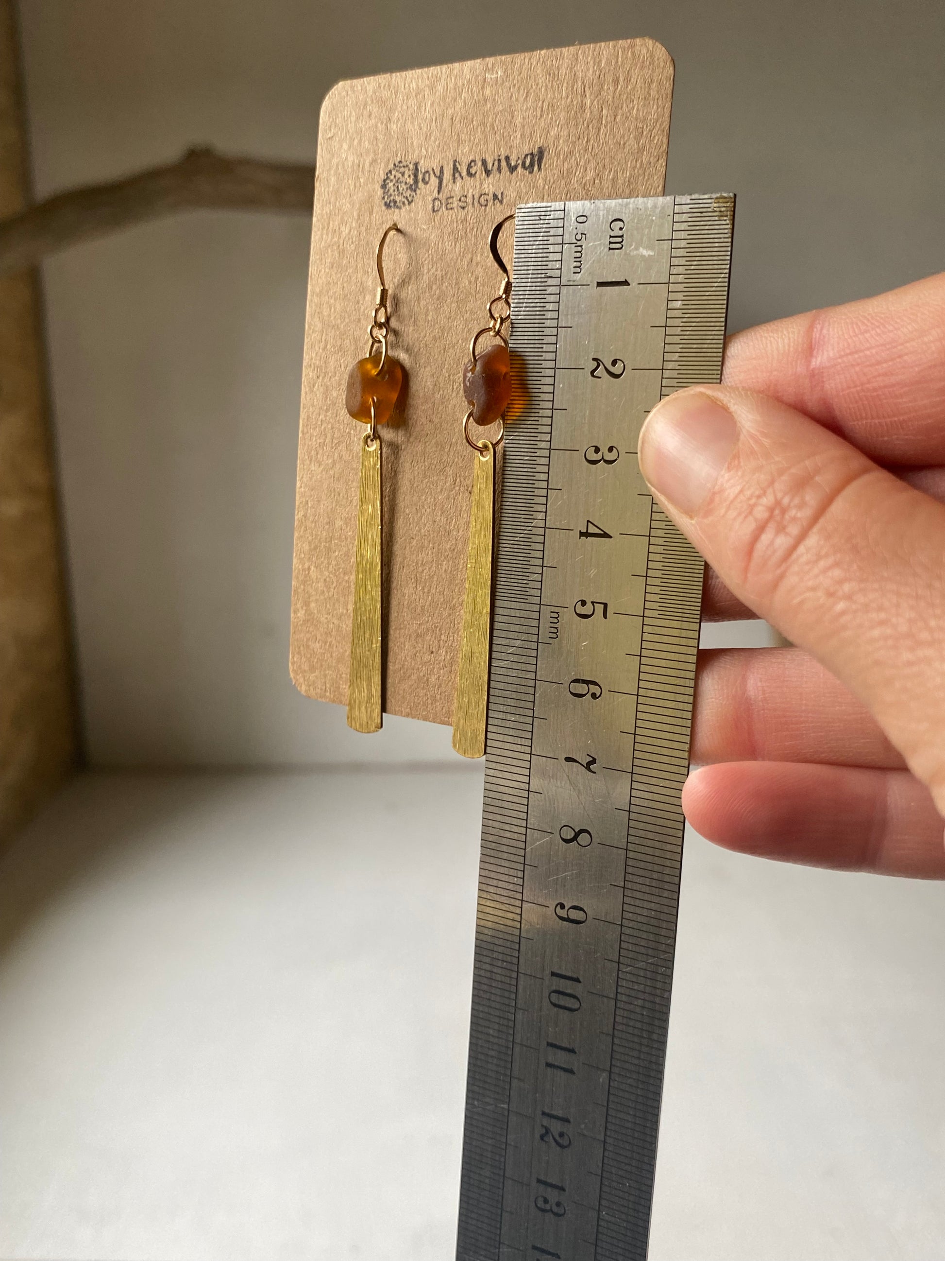 Joy Sea Glass Earrings: Brass tear drops -bronze sea glass