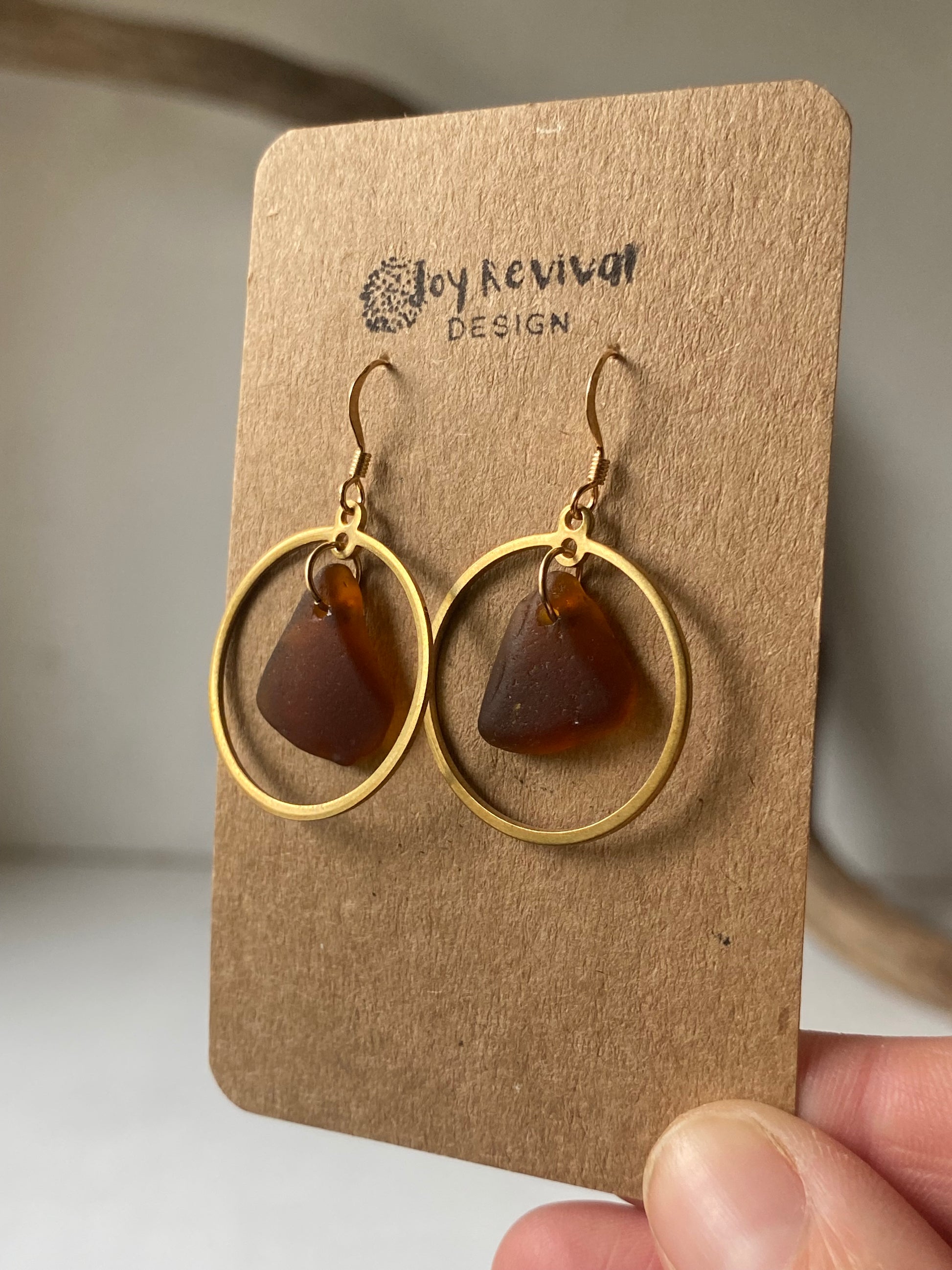 Joy Sea Glass Earrings: Brass circles - bronze