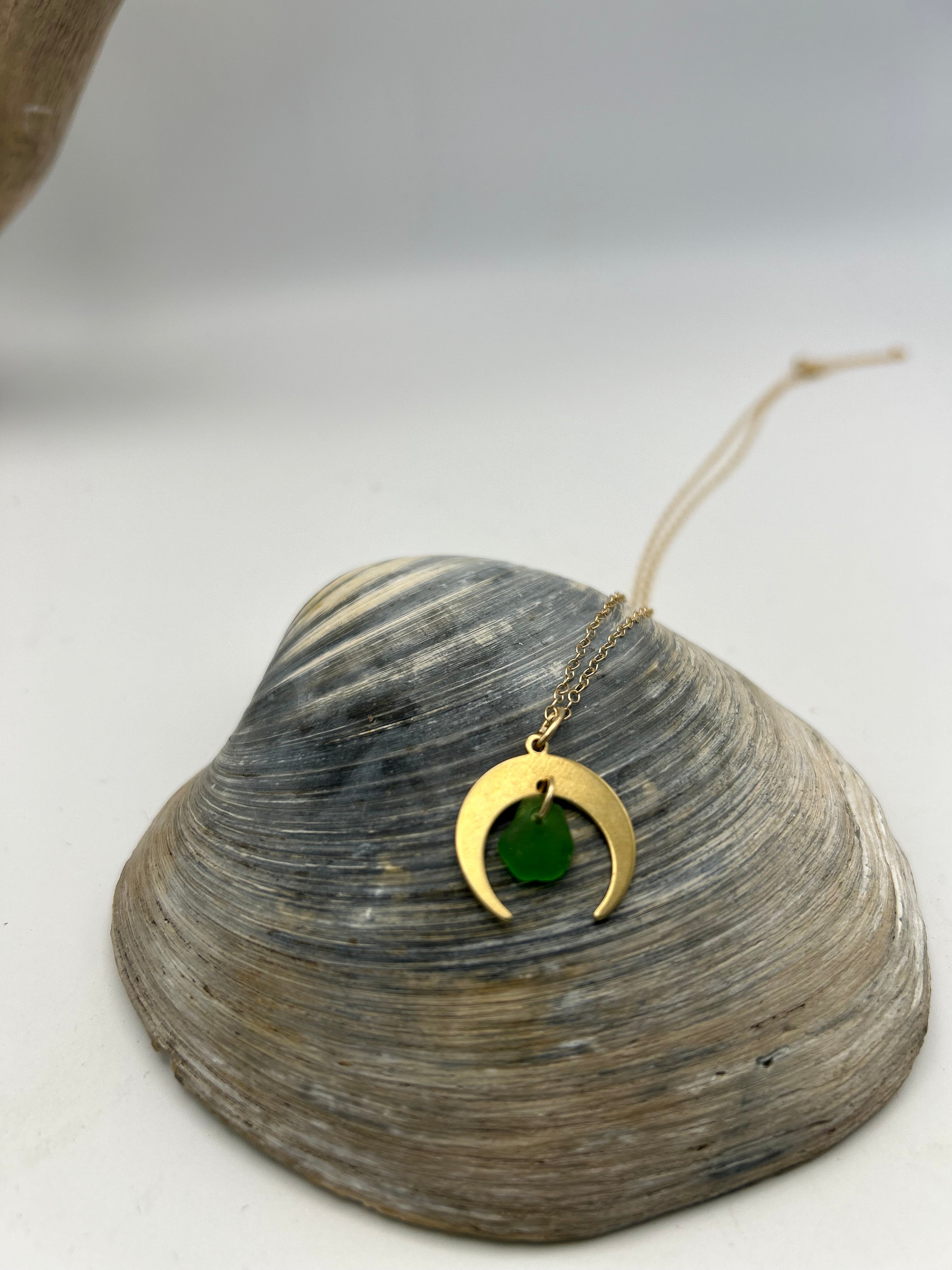 Joy Sea Glass necklace: Moon (Green)