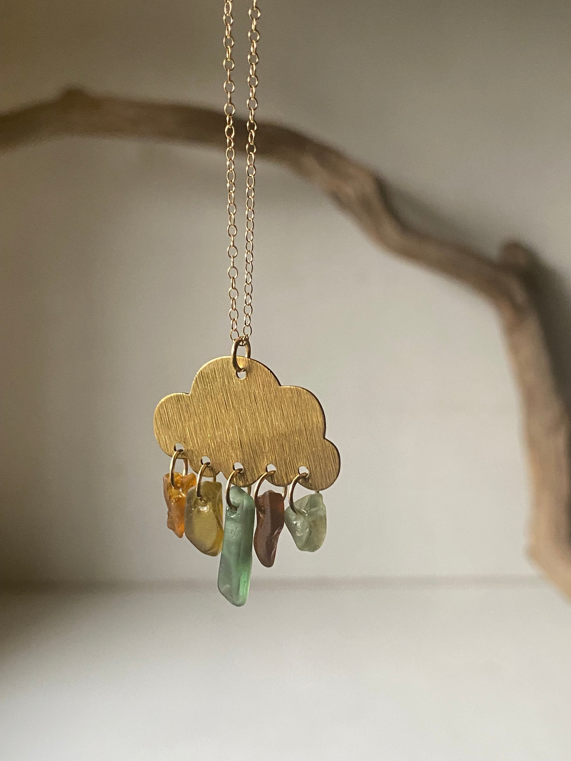 Joy Sea Glass cloud necklace (green & bronze)