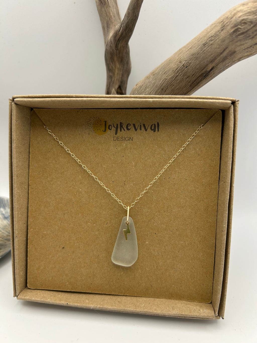 Joy Sea Glass necklace: Bolt (white)