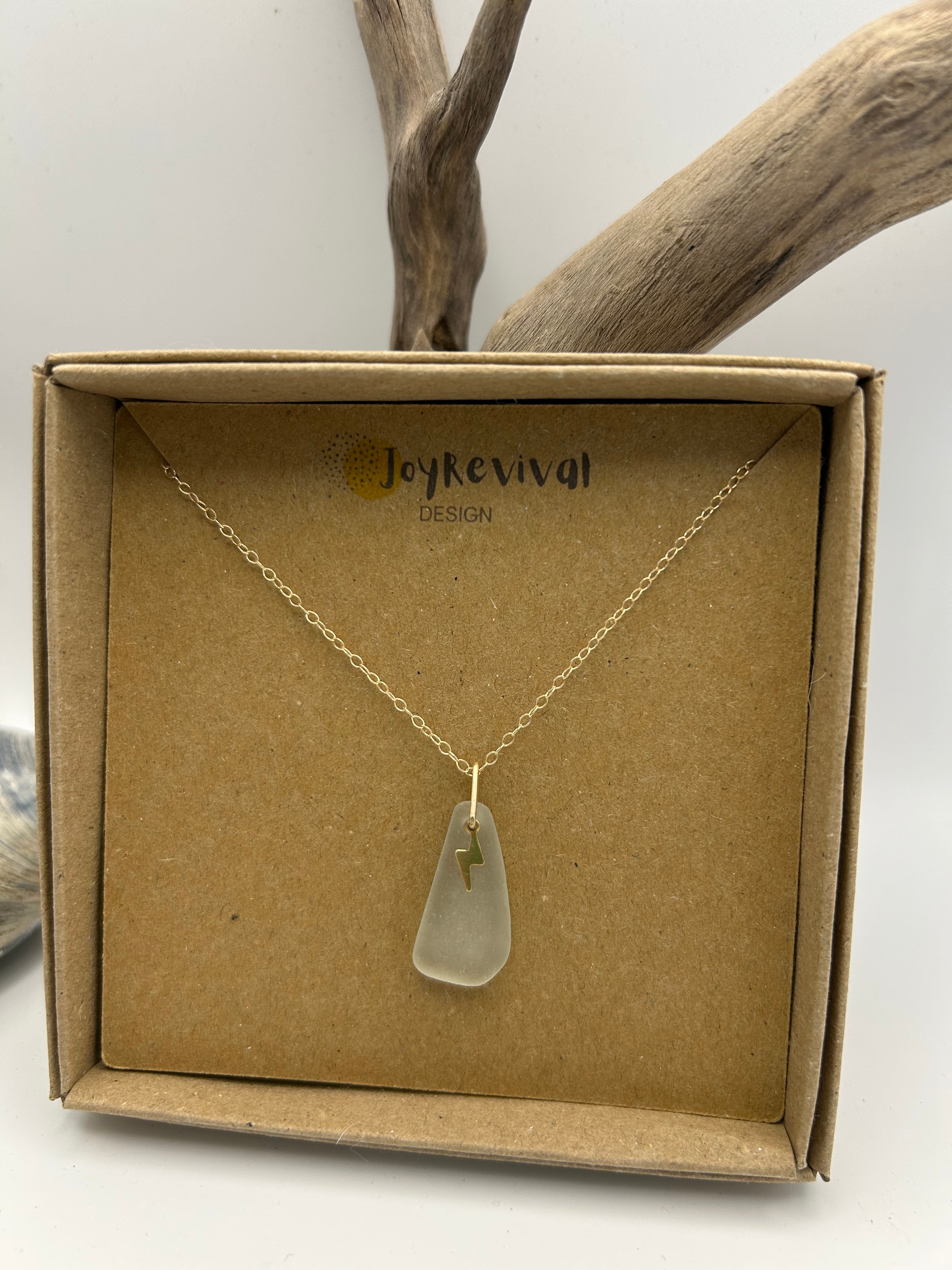 Joy Sea Glass necklace: Bolt (white)