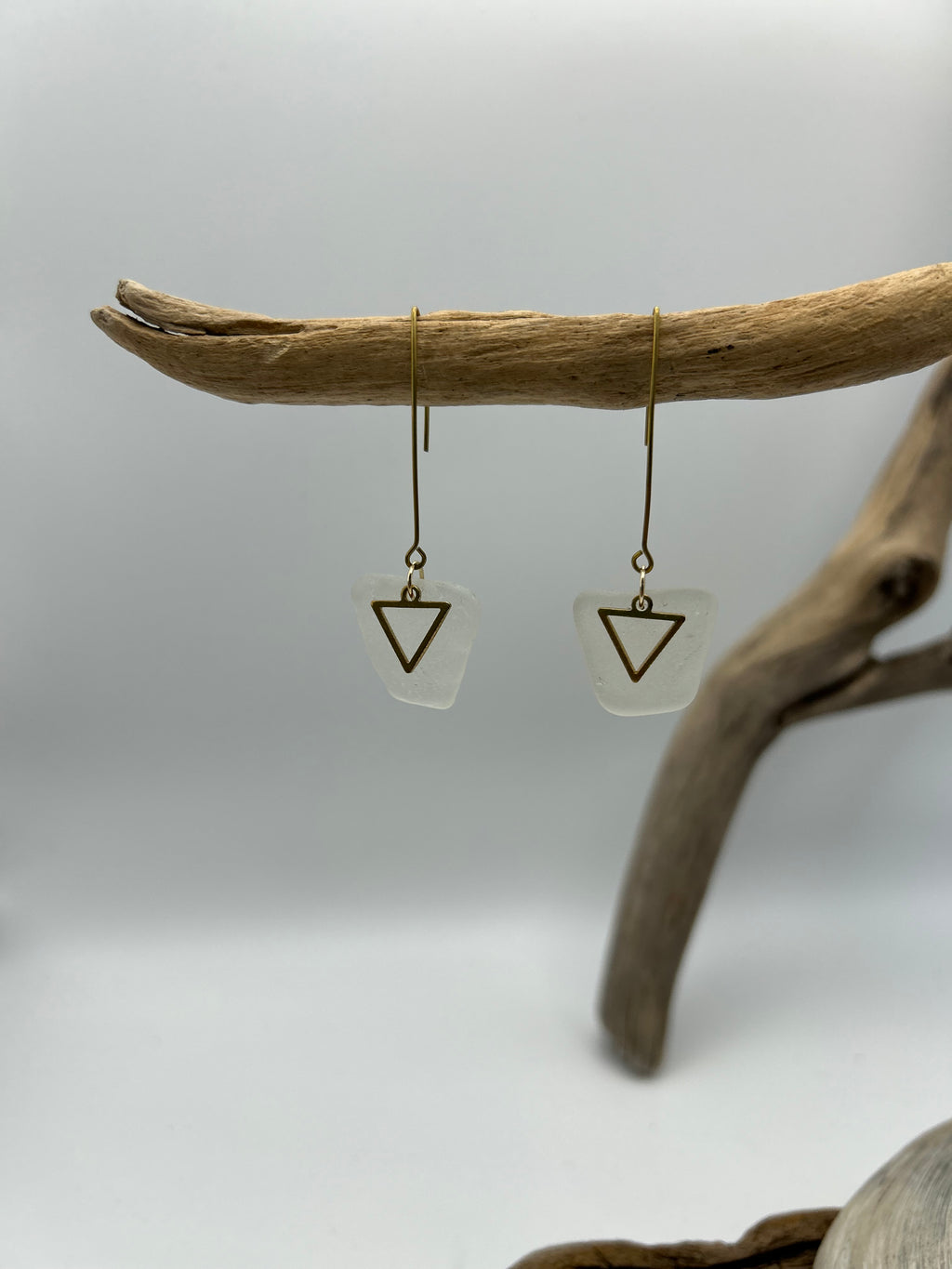 Joy Sea Glass Earrings: mini triangles (white)