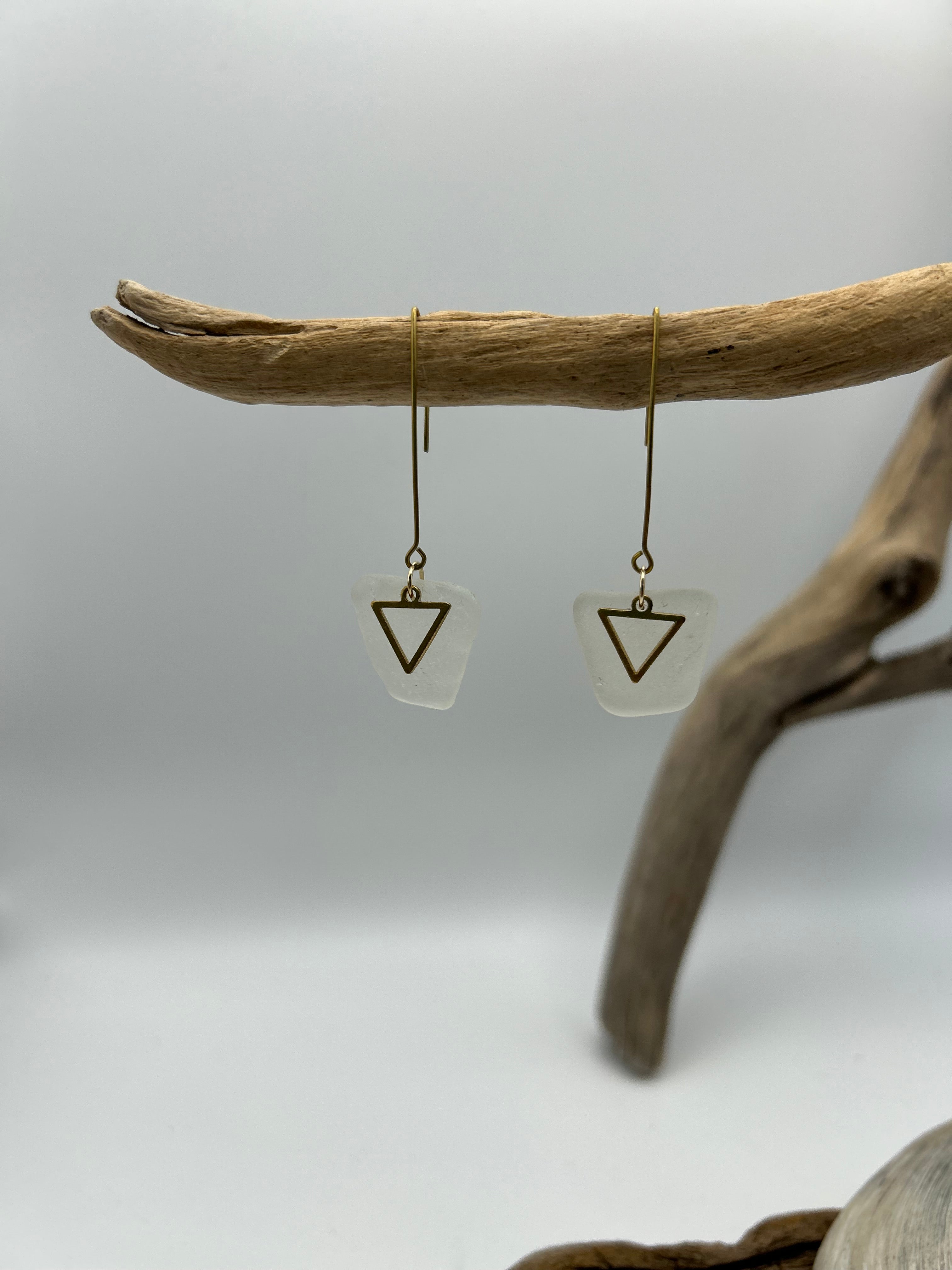 Joy Sea Glass Earrings: mini triangles (white)