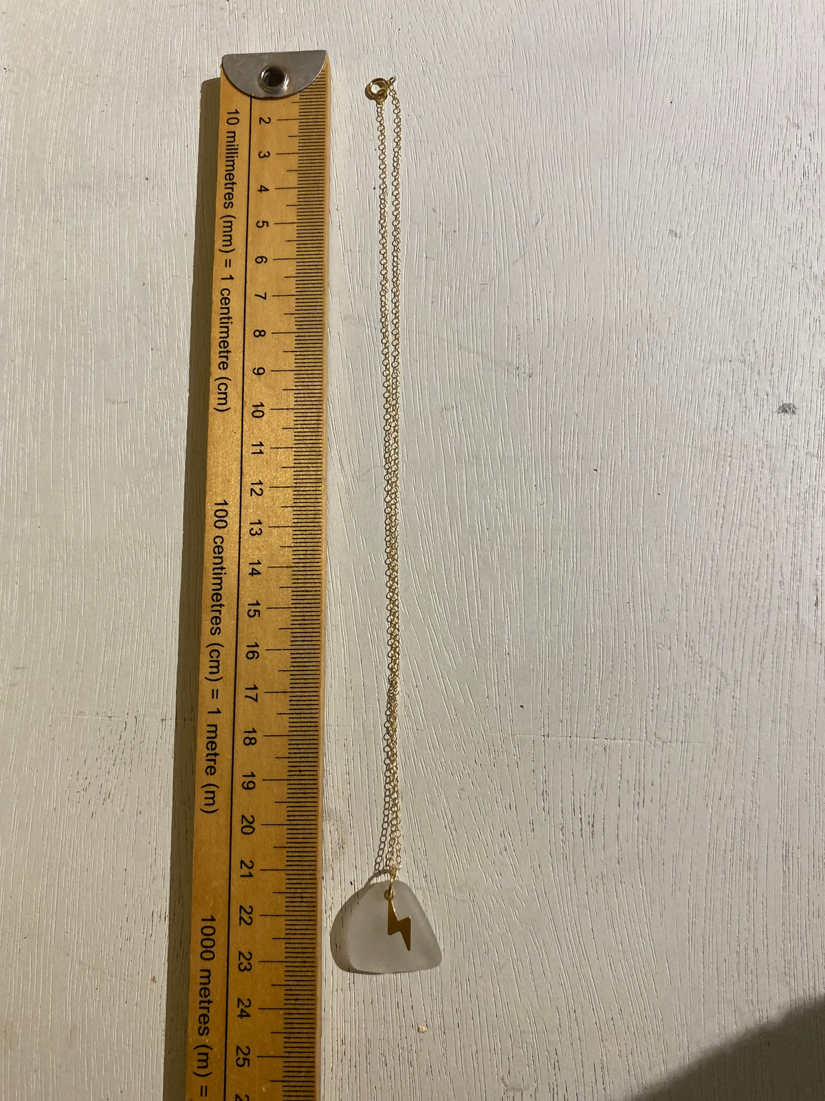 Joy sea glass necklace: Brass bolt (white)