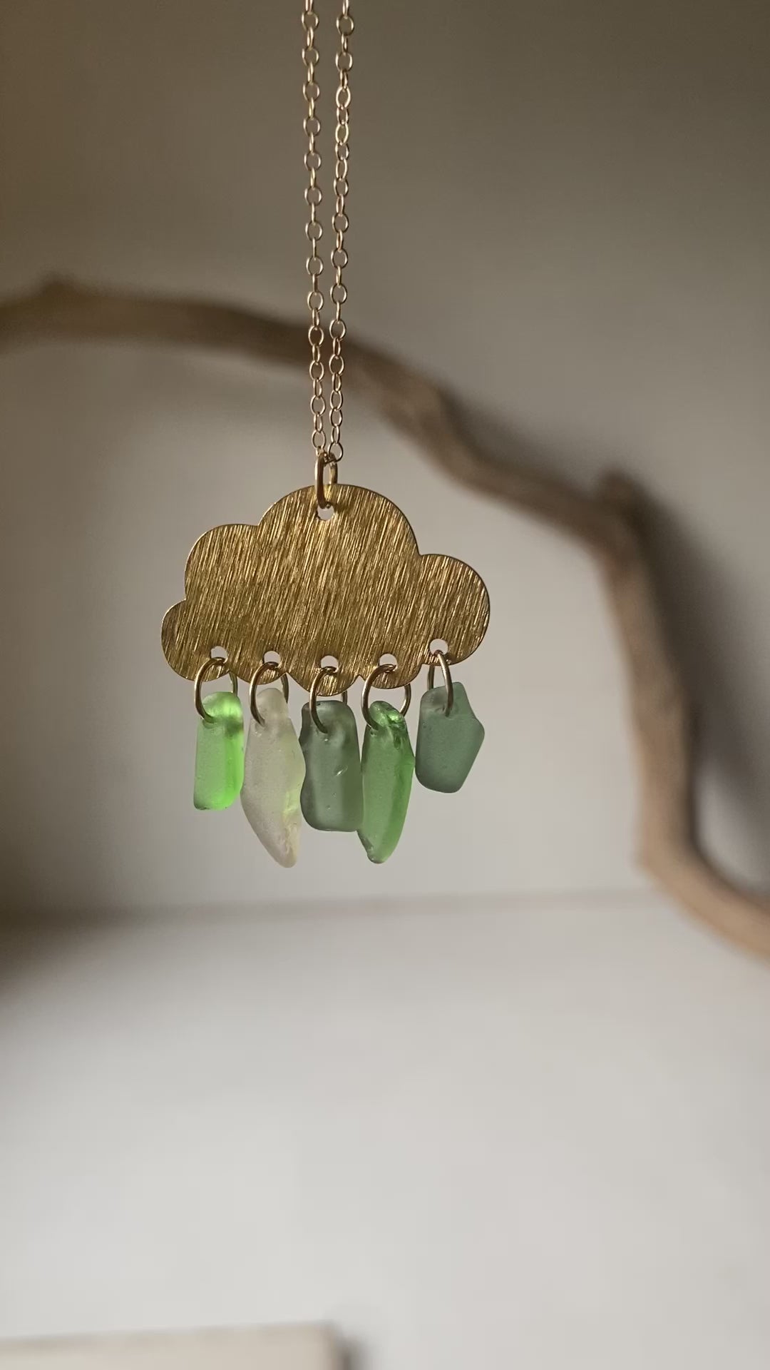 Joy Sea Glass cloud necklace (white & green glass)