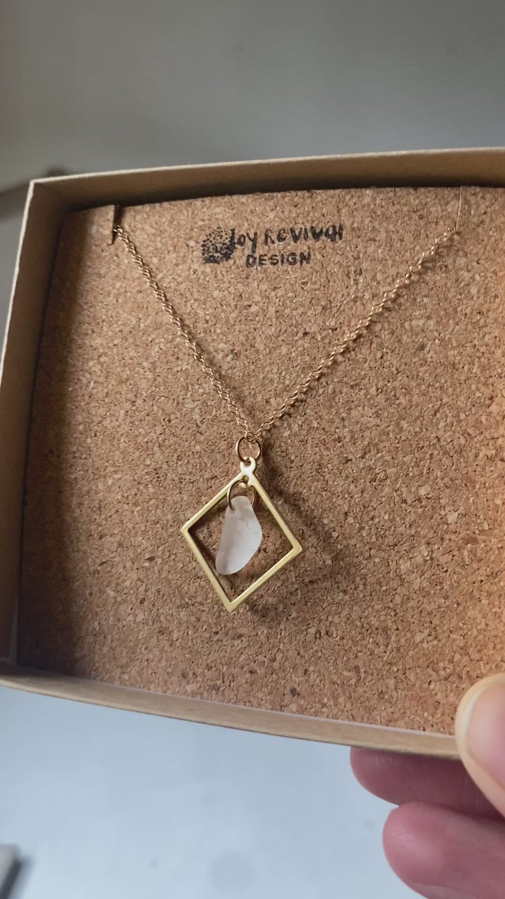Joy Sea Glass necklace: Brass square (white)