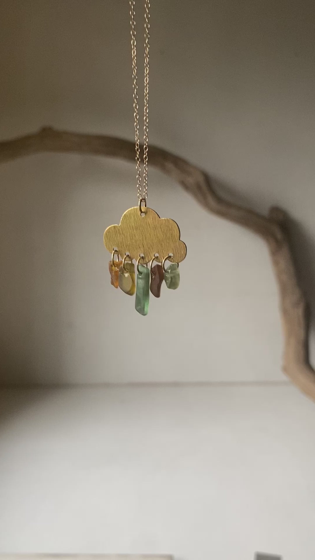 Joy Sea Glass cloud necklace (green & bronze)