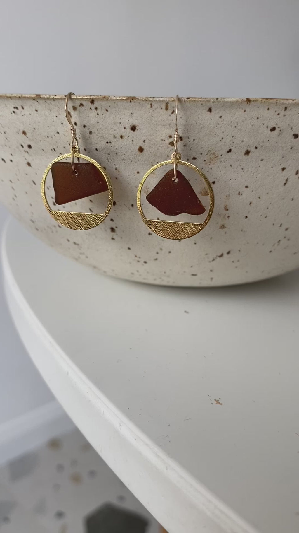 Joy Sea Glass Earrings: Brass textured circles- Bronze